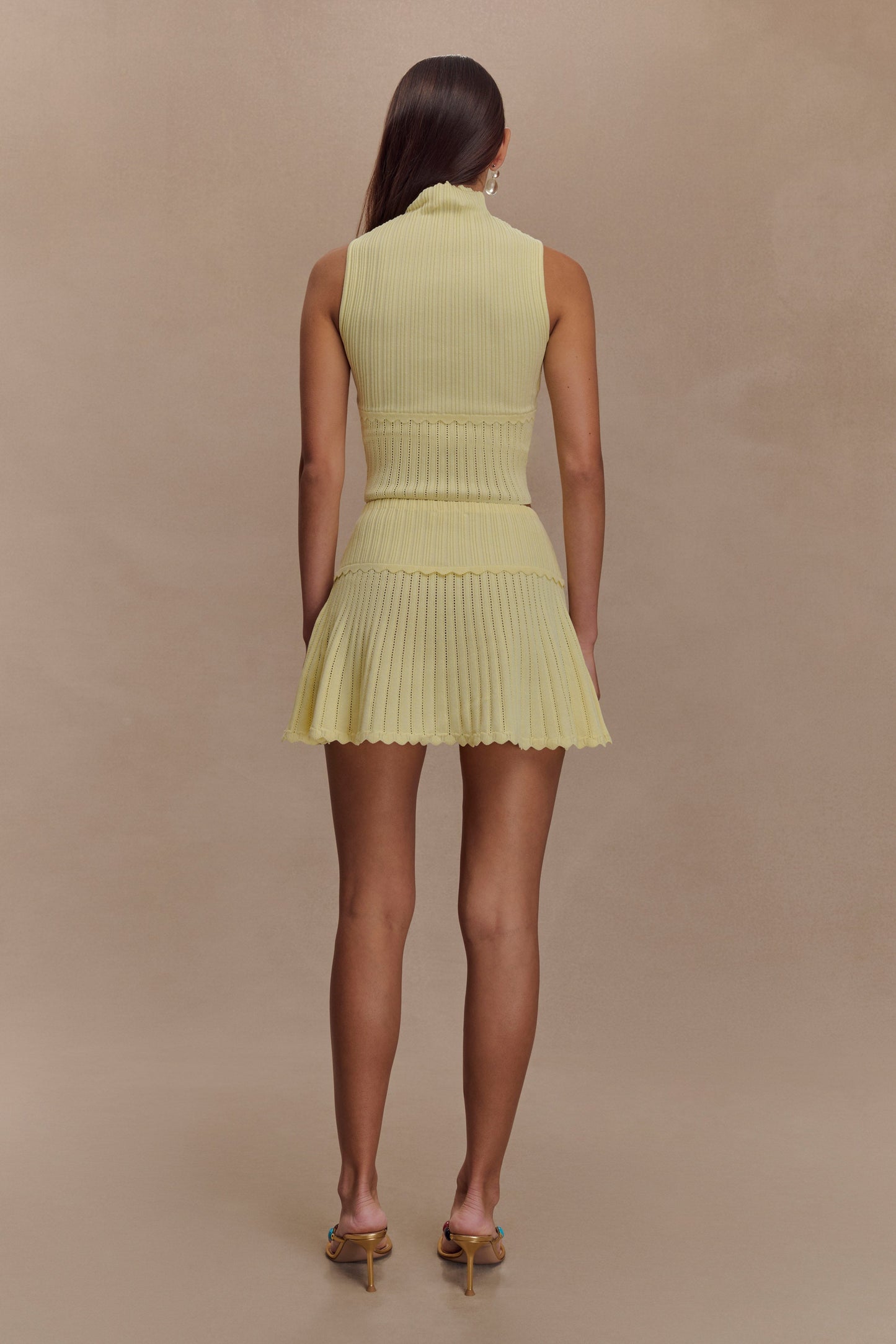 ROF Indy Pointelle Örgü Mini Etek - Limon
