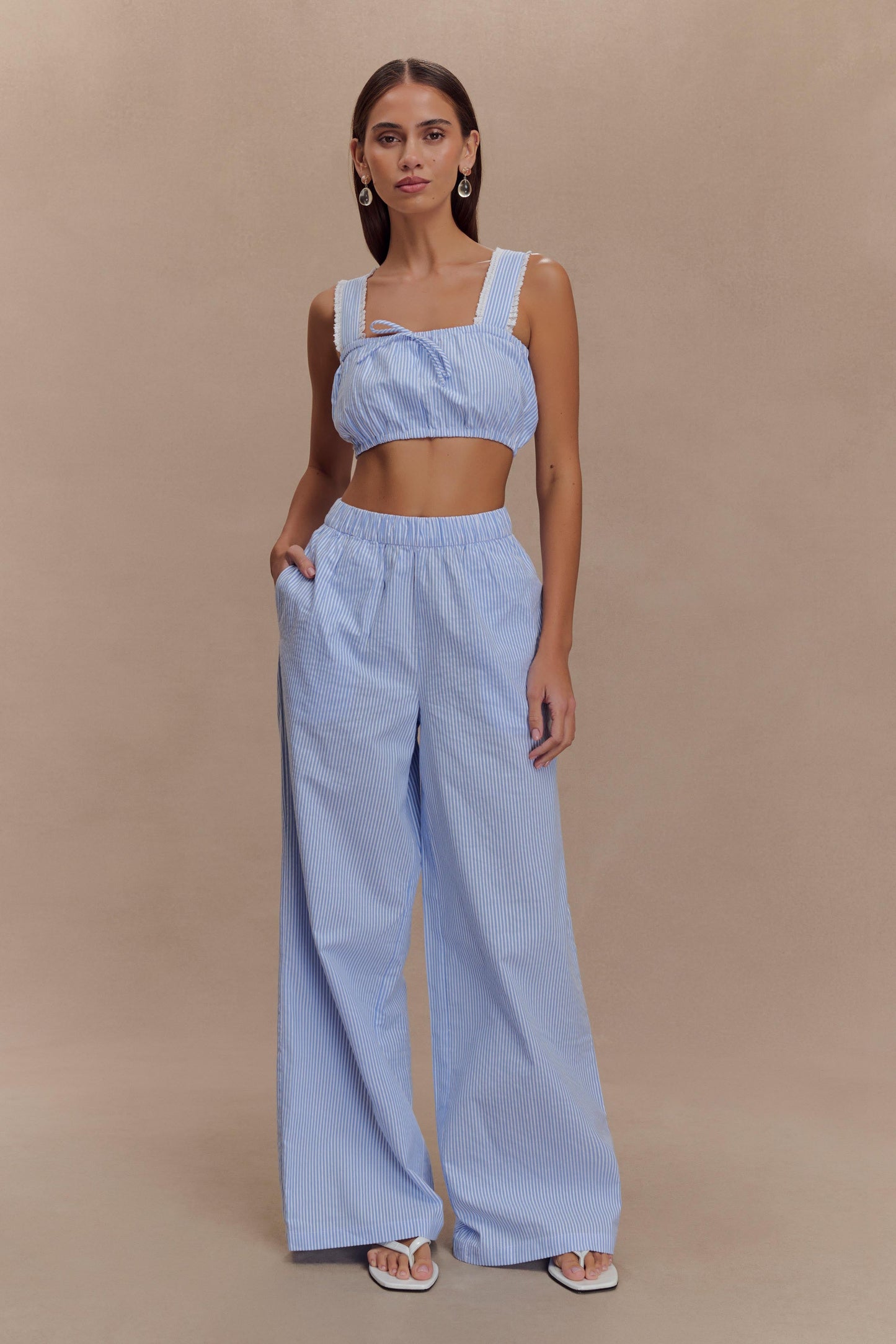 ROF Gretel Kolsuz Crop Top - Mavi Çizgili