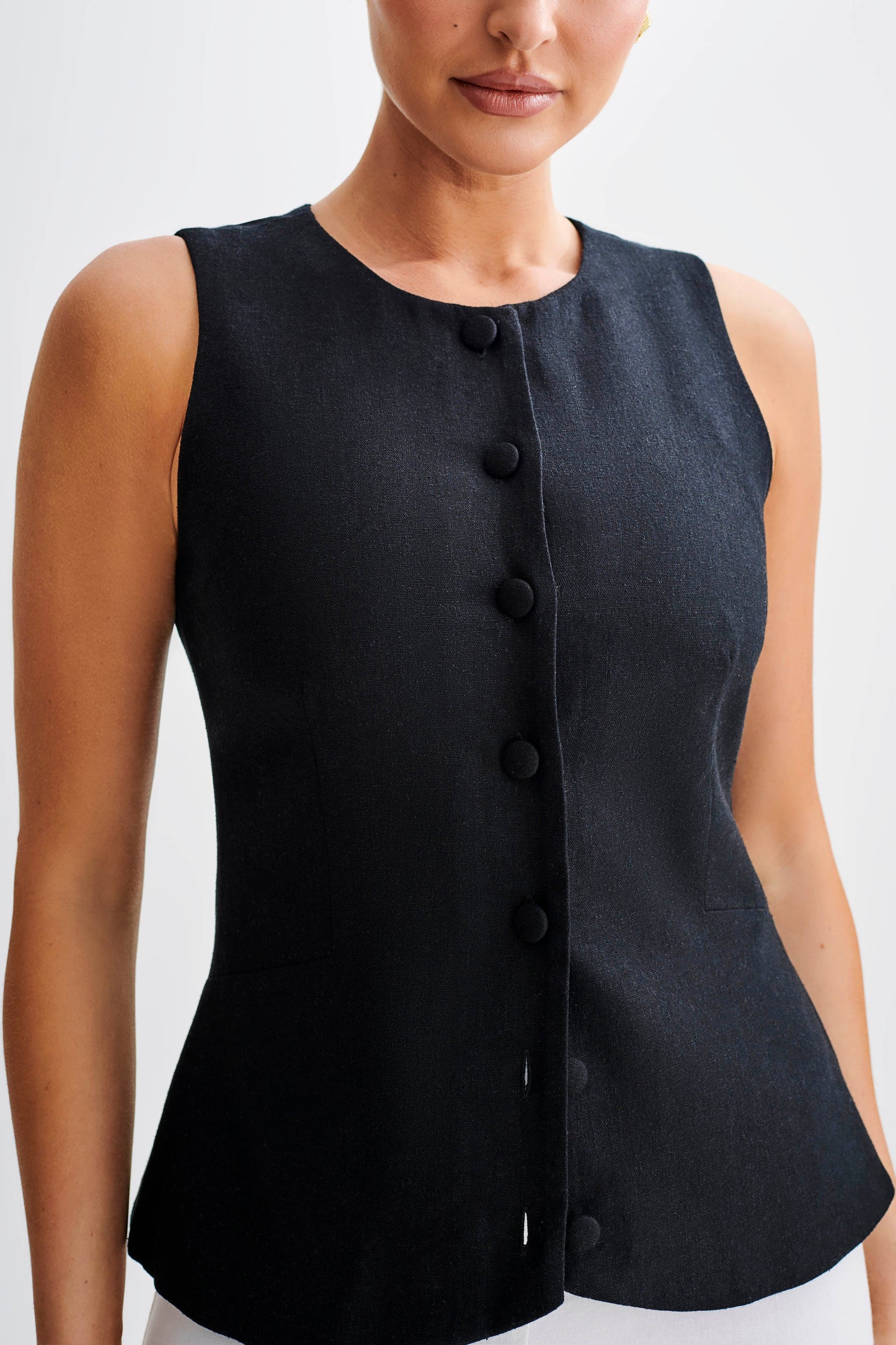 ROF Laurence Kolsuz Keten Longline Üst - Siyah