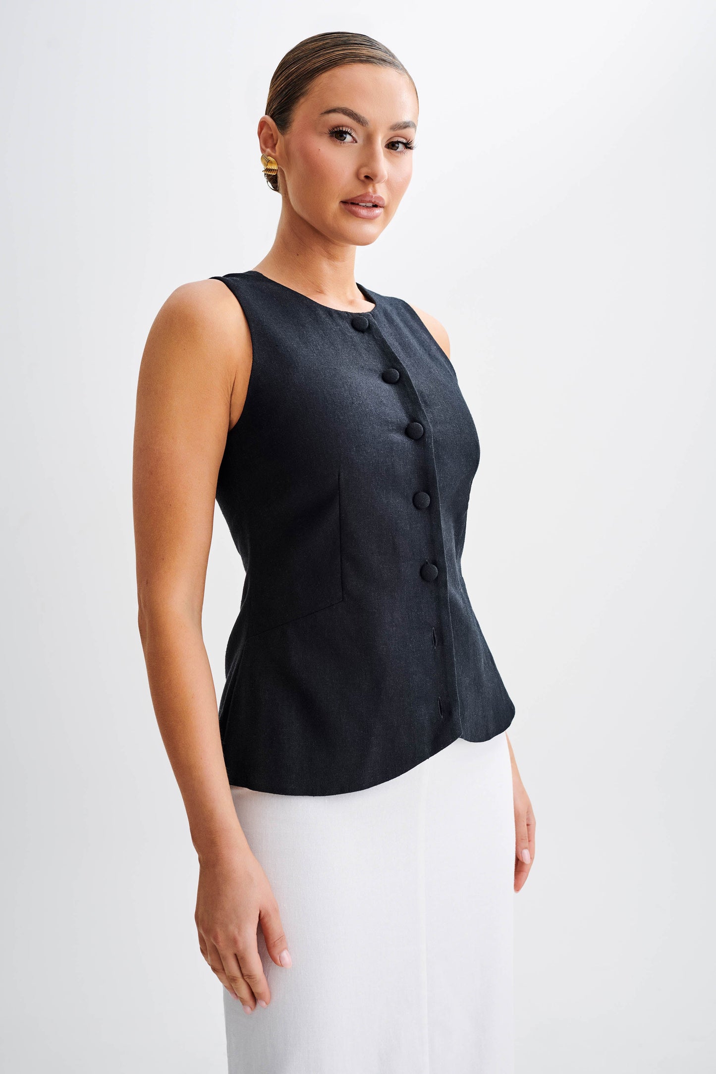 ROF Laurence Kolsuz Keten Longline Üst - Siyah