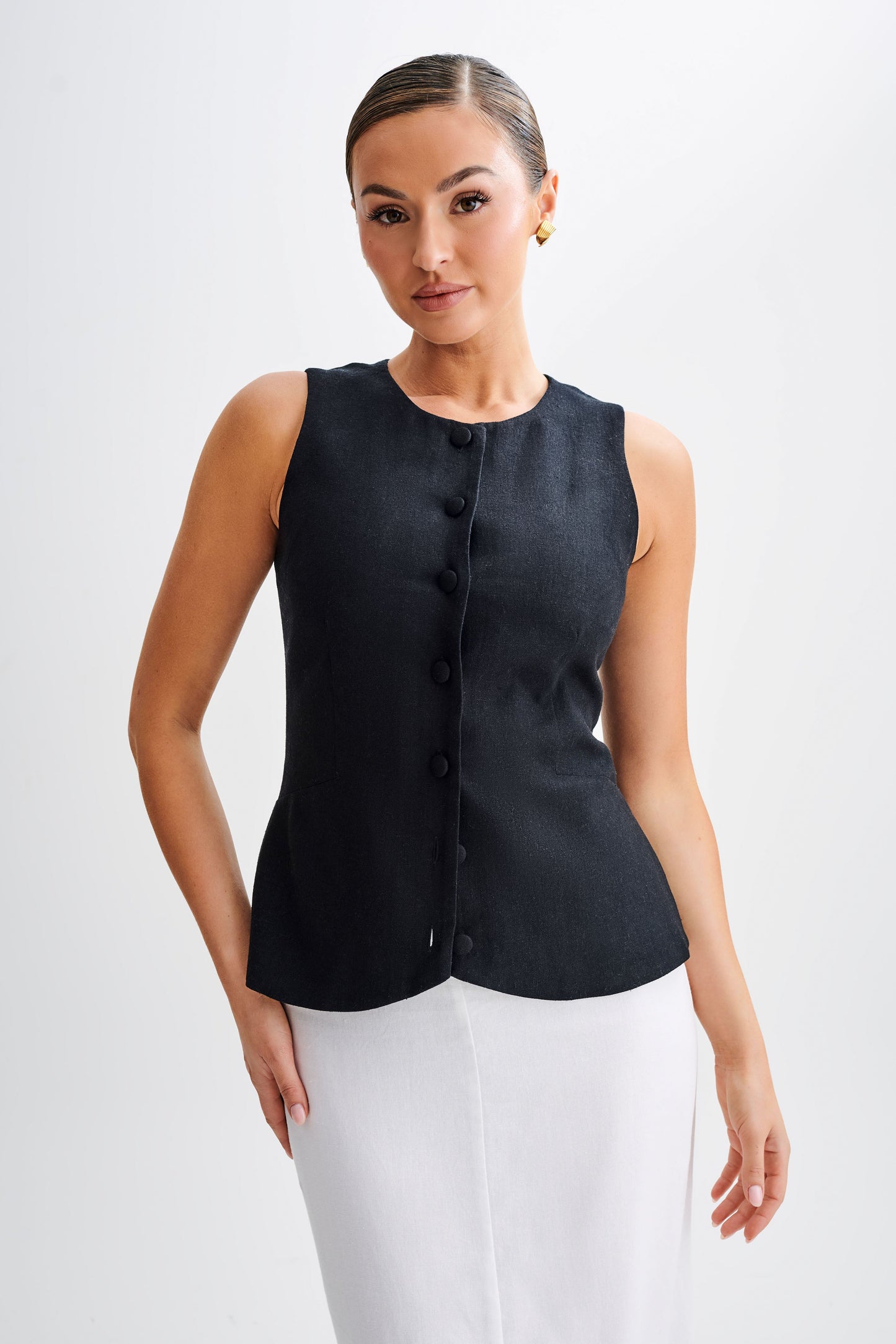 ROF Laurence Kolsuz Keten Longline Üst - Siyah