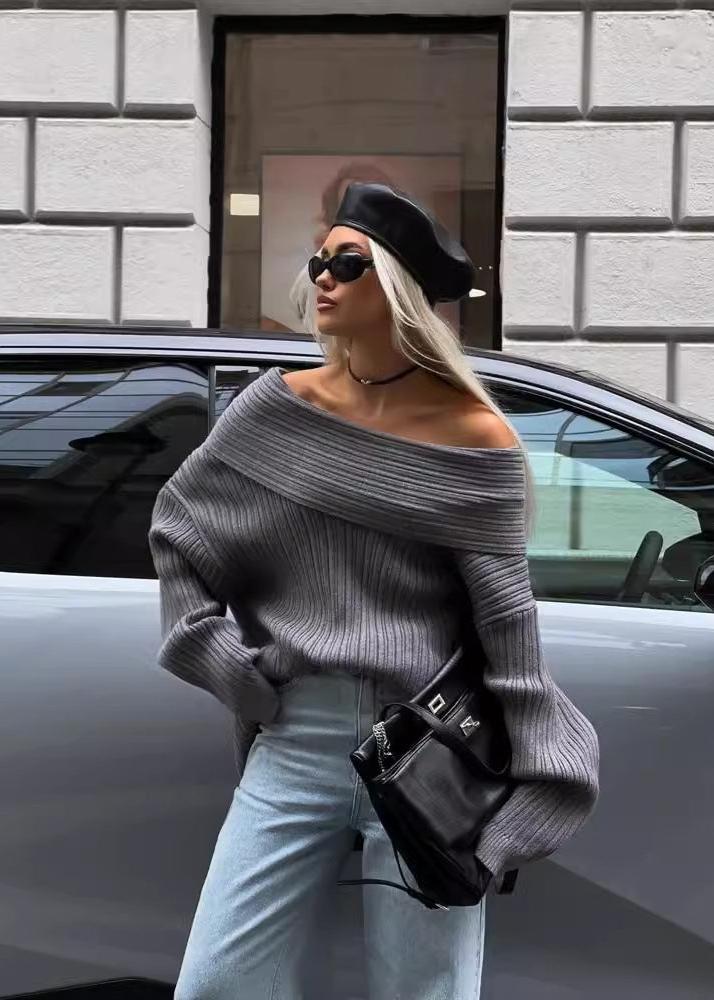 ROF Oversize Açık Omuzlu Triko Kazak