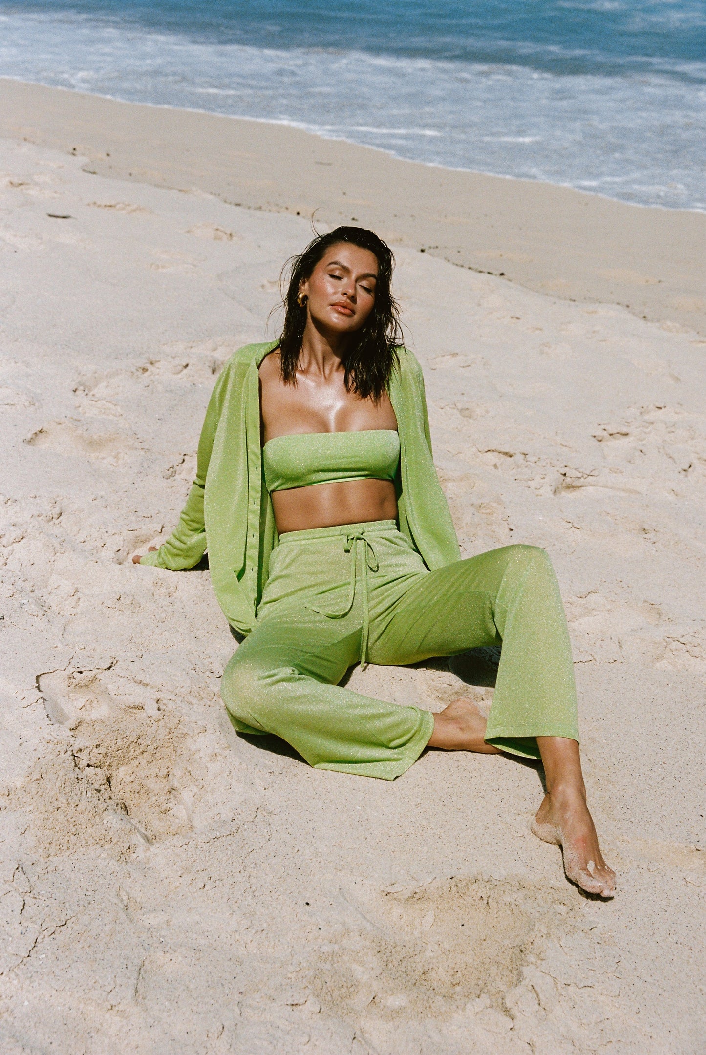 ROF Lucille Pırıltılı Cover Up Top - Limon Işıltısı