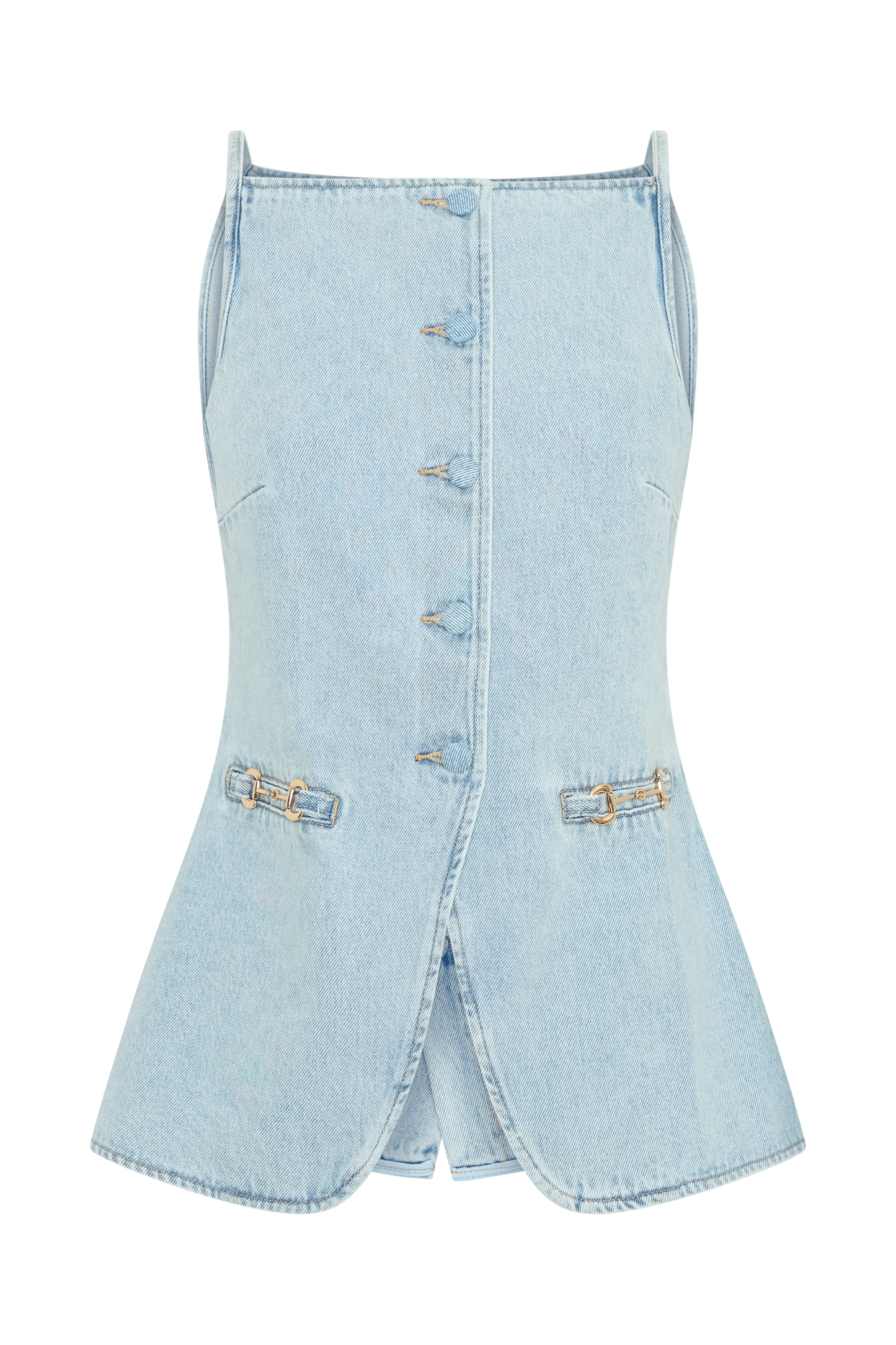 ROF Ashton Kolsuz Düğmeli Denim Üst - Açık Mavi