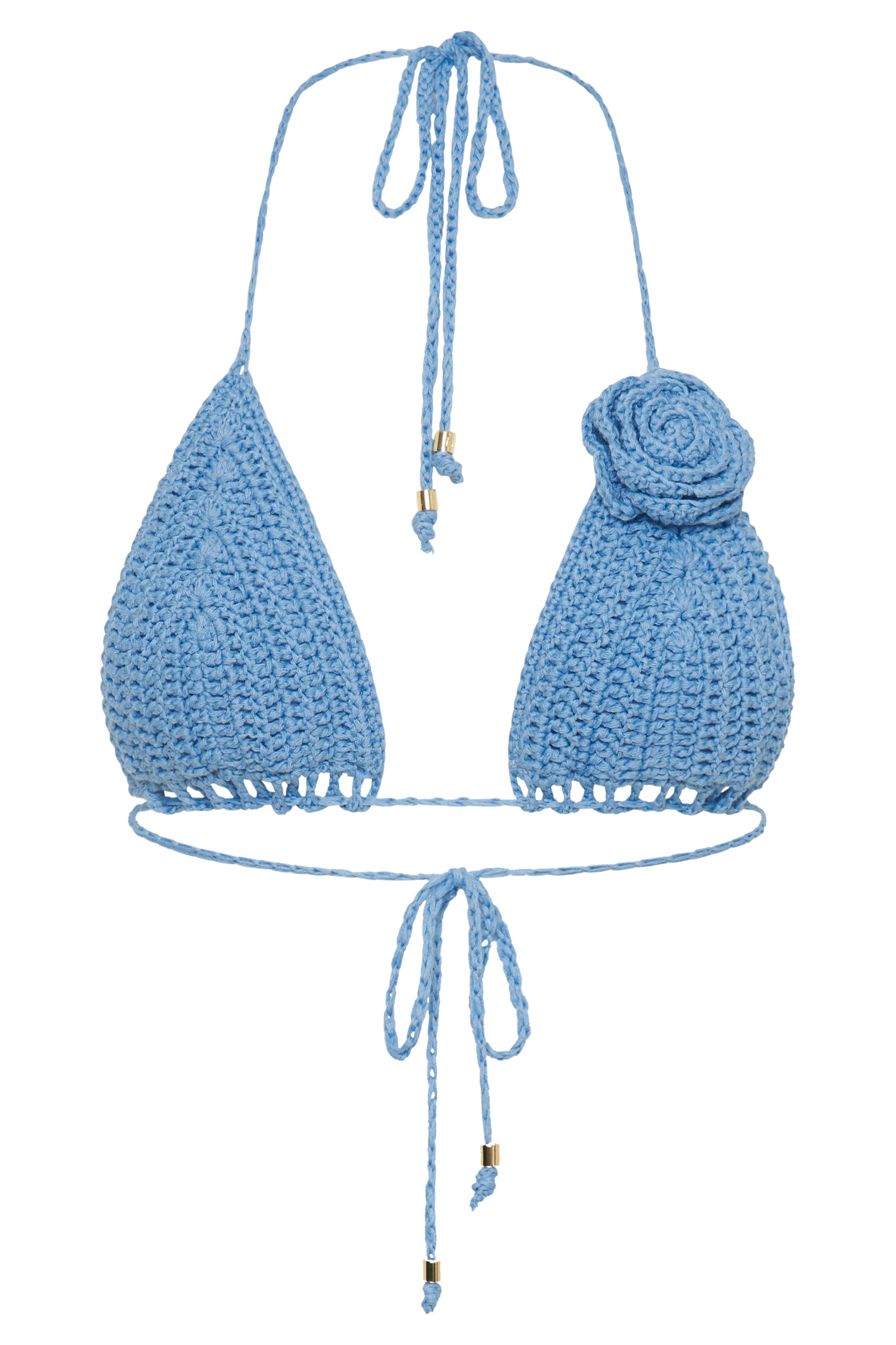 ROF Verali Gül Tığ İşi Bikini Üstü - Peygamber Çiçeği Mavisi