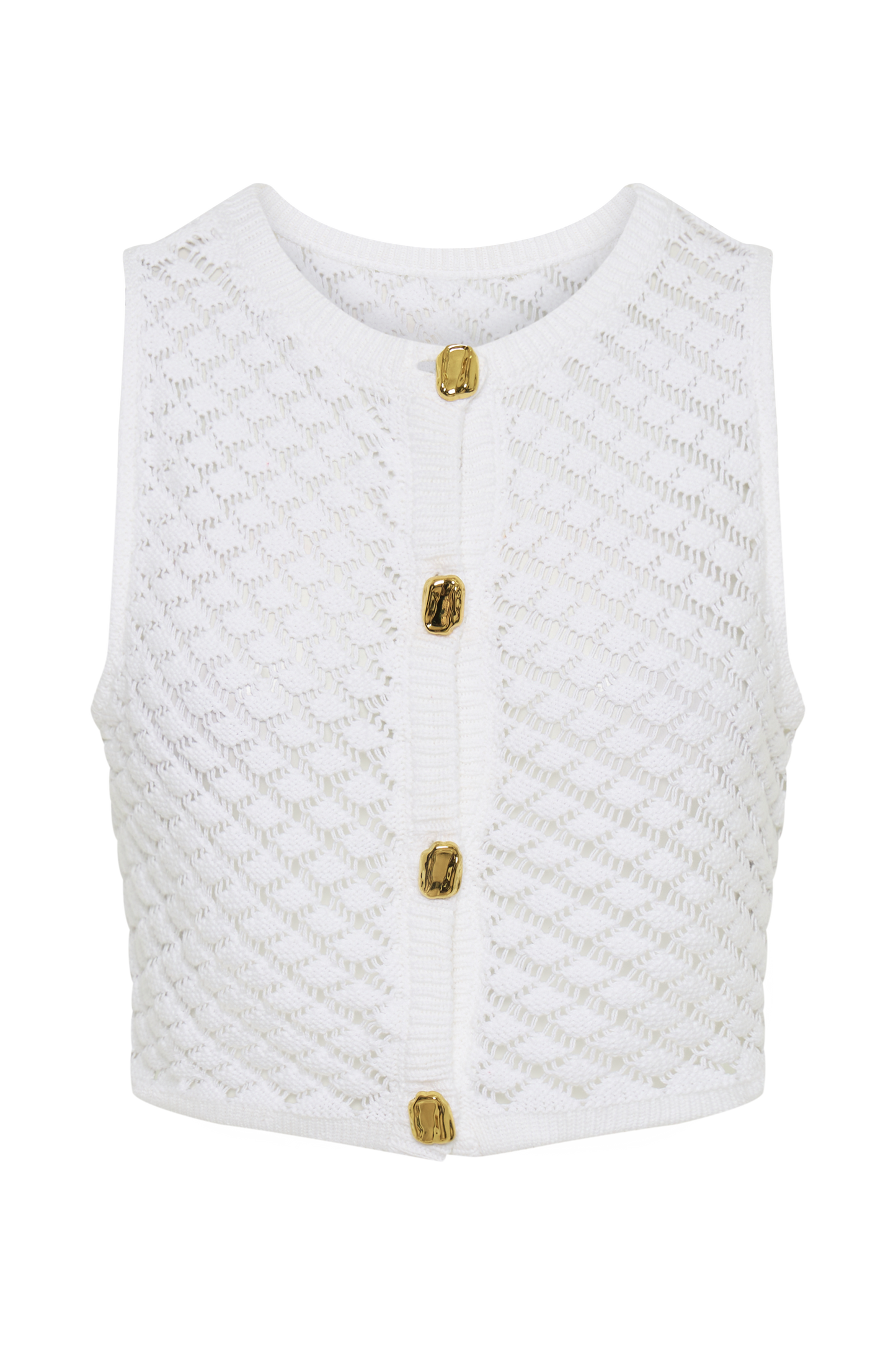 ROF Lorenza Tığ İşi Düğmeli Crop Top - Fildişi