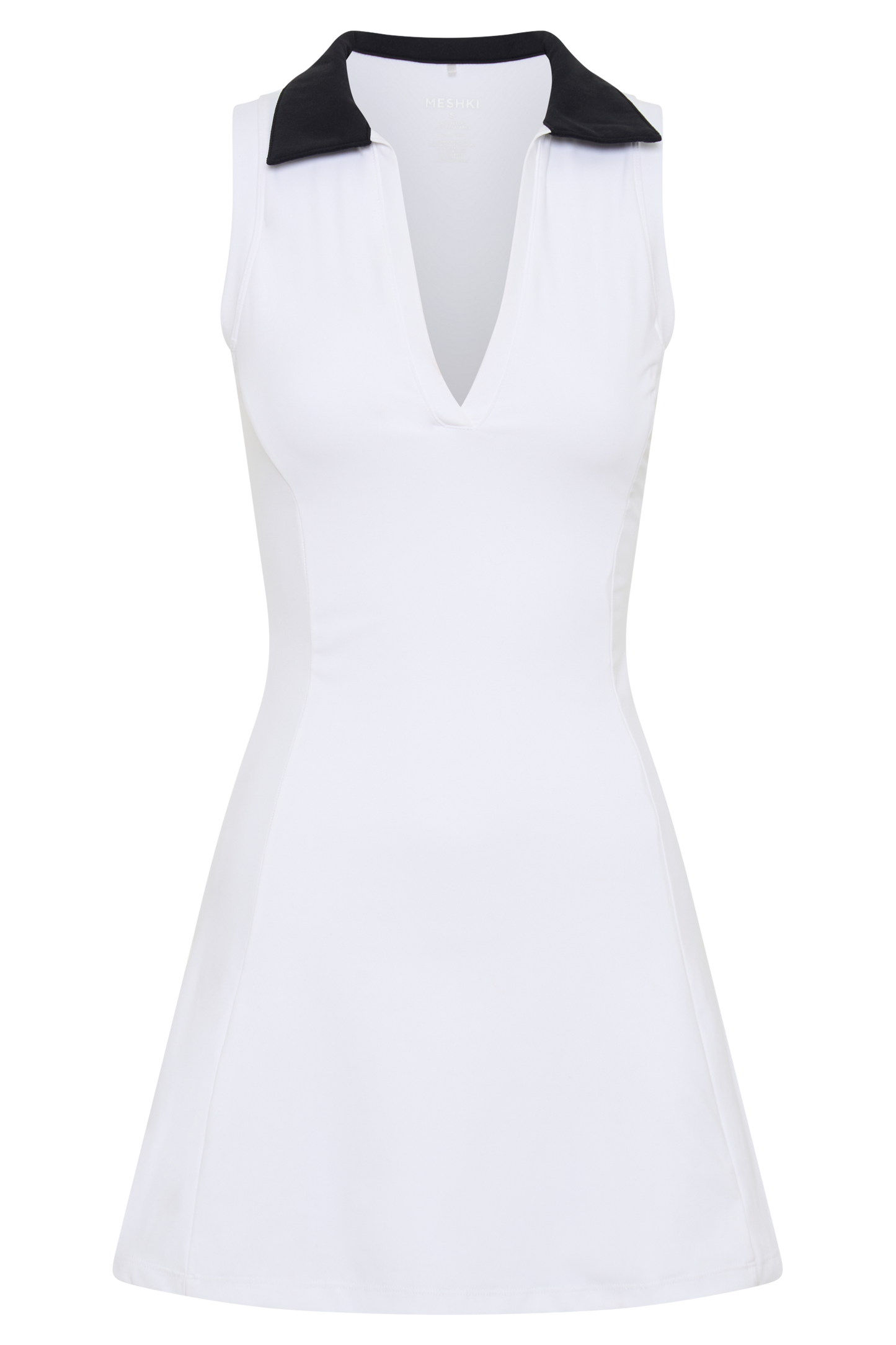 ROF Estelle Kolsuz Yaka Aktif Mini Elbise - Siyah/Beyaz