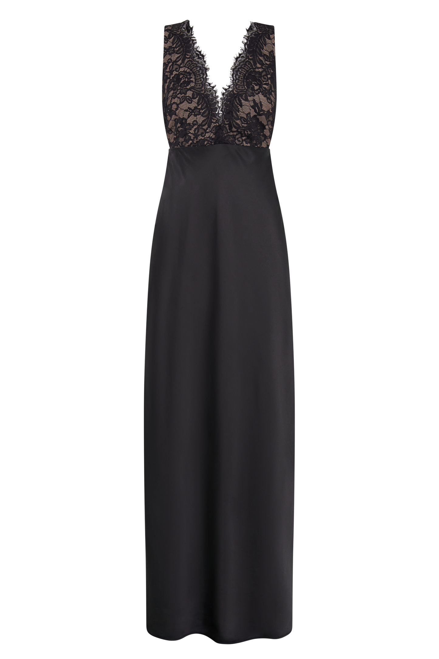 ROF Ricci Saten Ve Dantel Maxi Elbise - Siyah