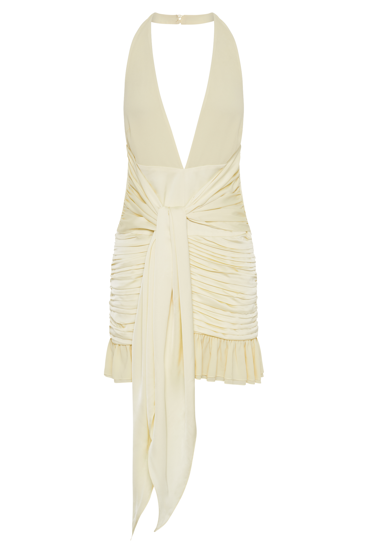 ROF Ambrosi Saten Şifon Mini Elbise - Limon Şerbeti