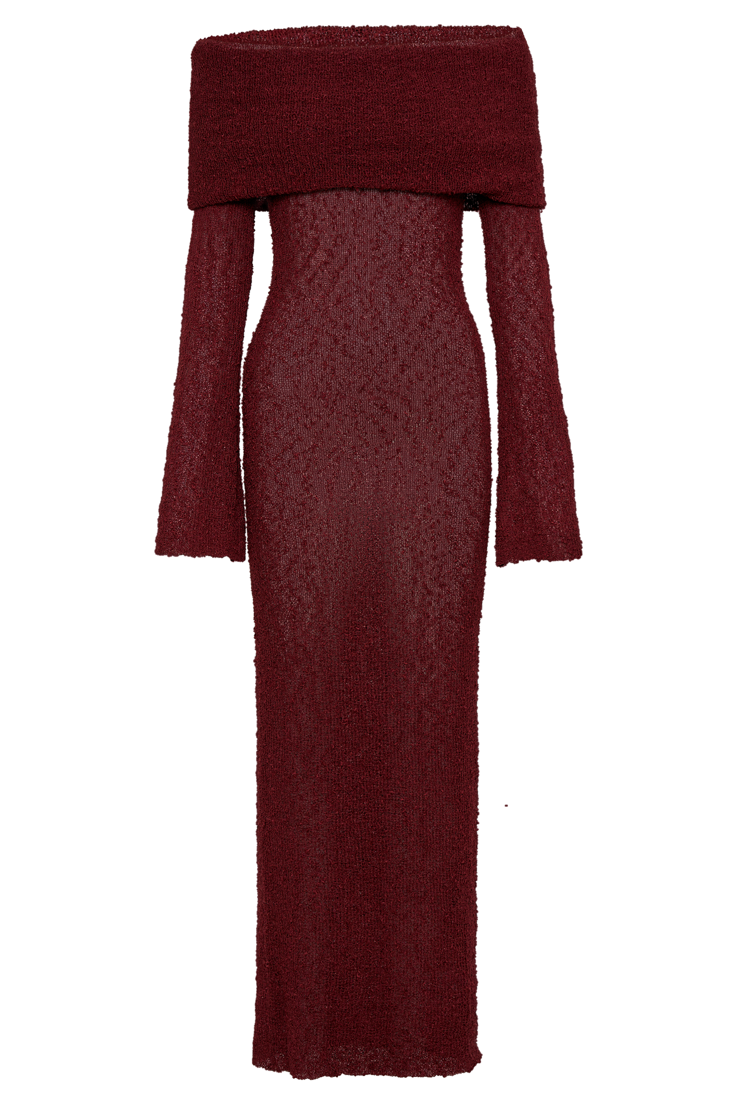 ROF Marisol Düşük Omuz Buklet Uzun Elbise - Mürdüm