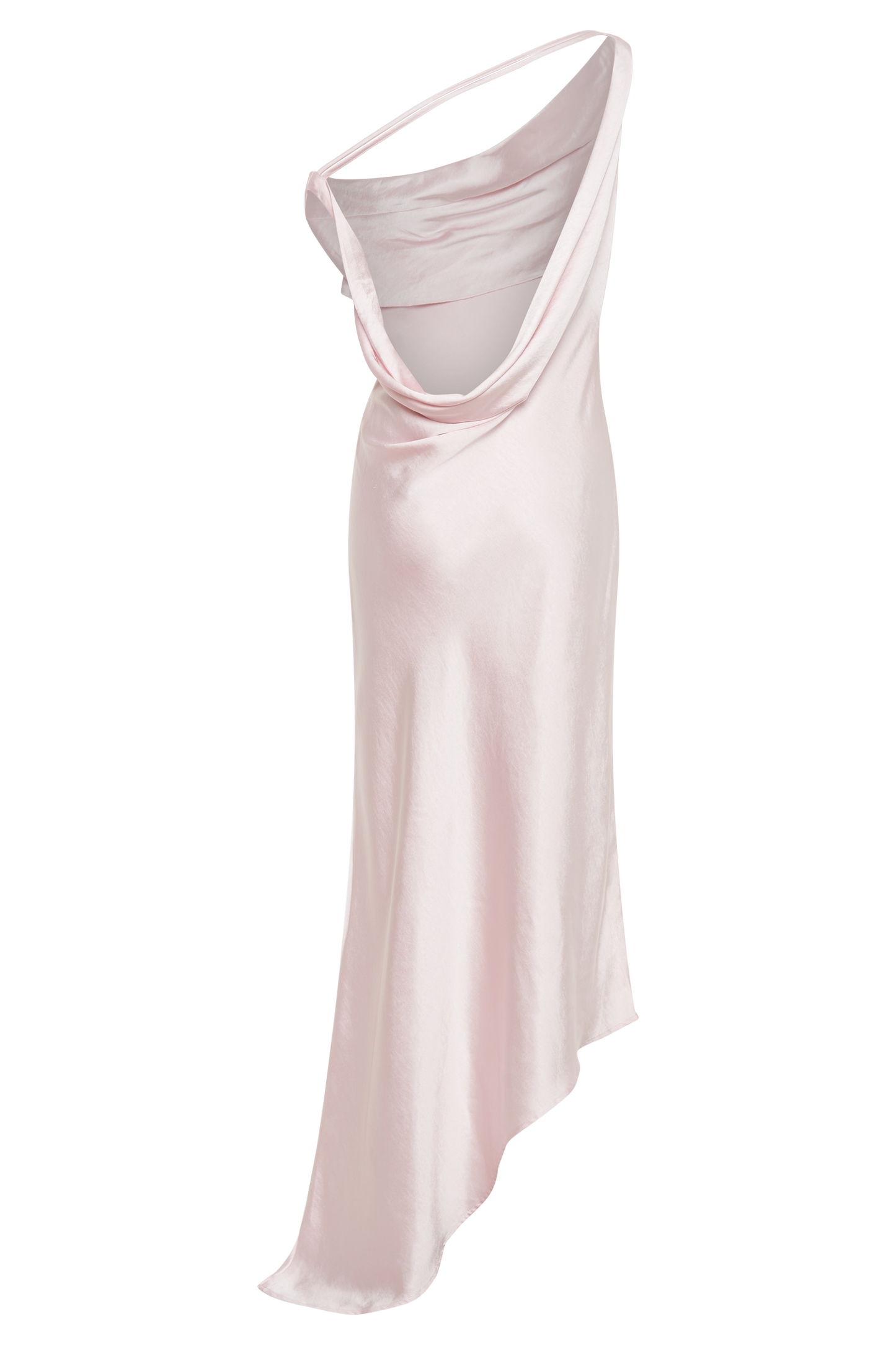 ROF Asimetrik Kenarlı Yvette Slip Maxi Elbise - Soluk Pembe