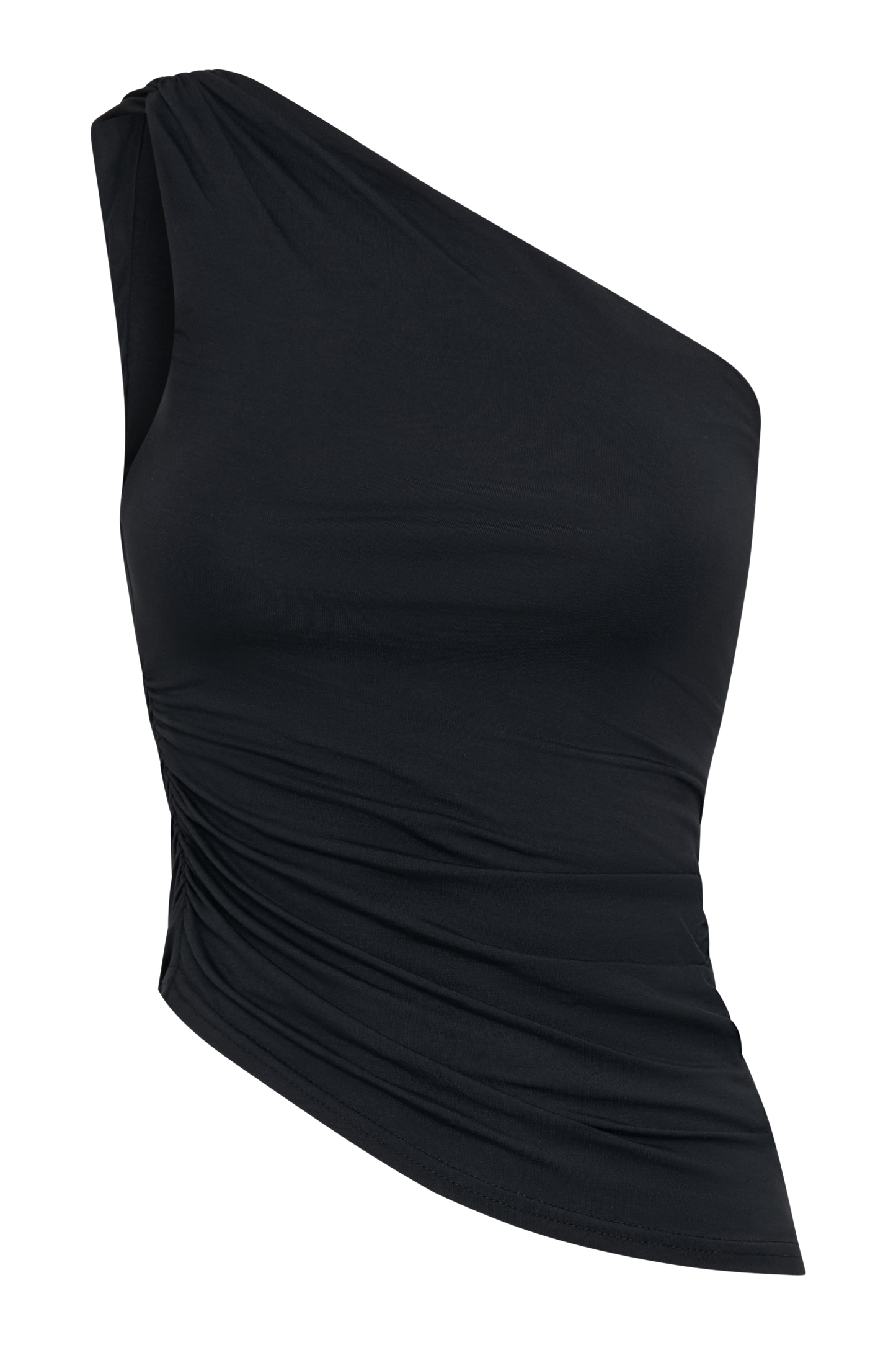 ROF Sarah Tek Omuz Modal Asimetrik Üst - Siyah