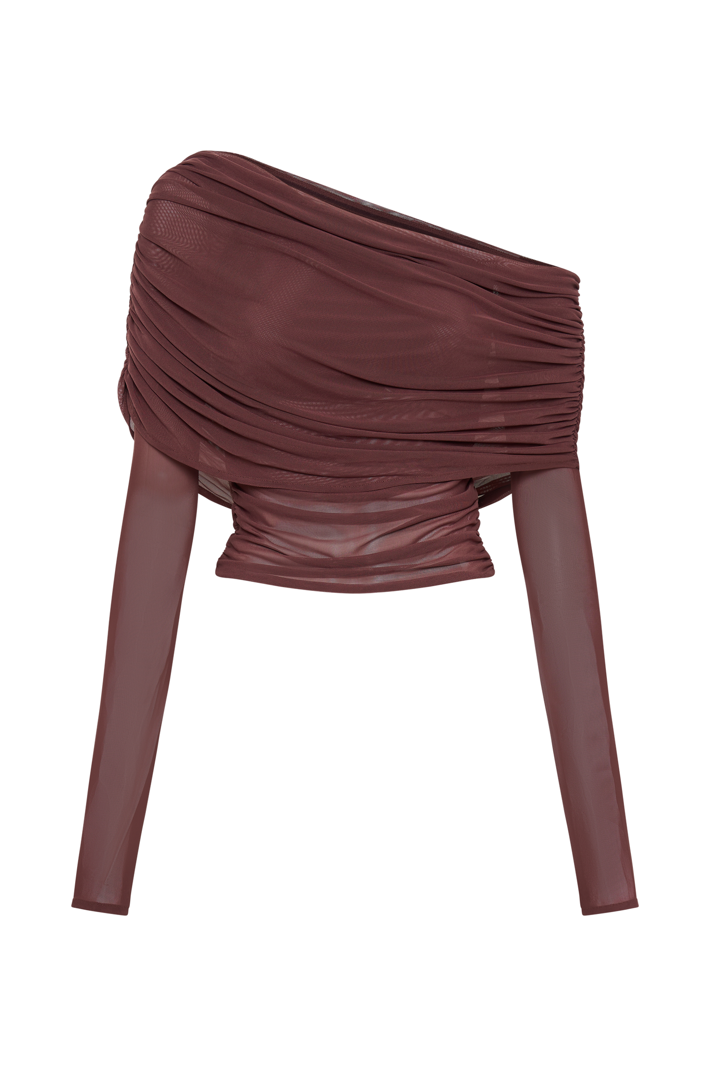 ROF Everly Şeffaf Mesh Düşük Omuzlu Üst - Maun