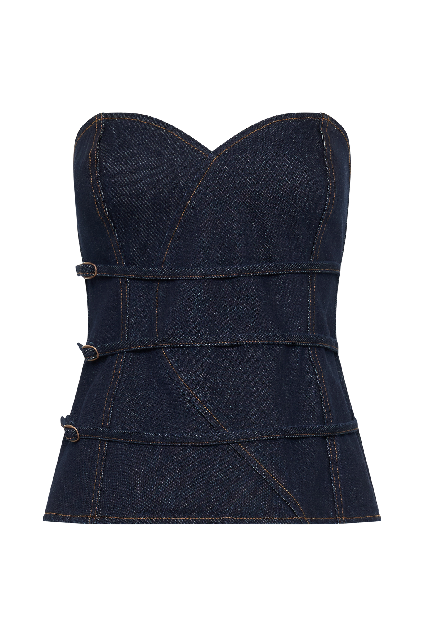 ROF Sylas Straplez Tokalı Denim Üst - İndigo Mavi