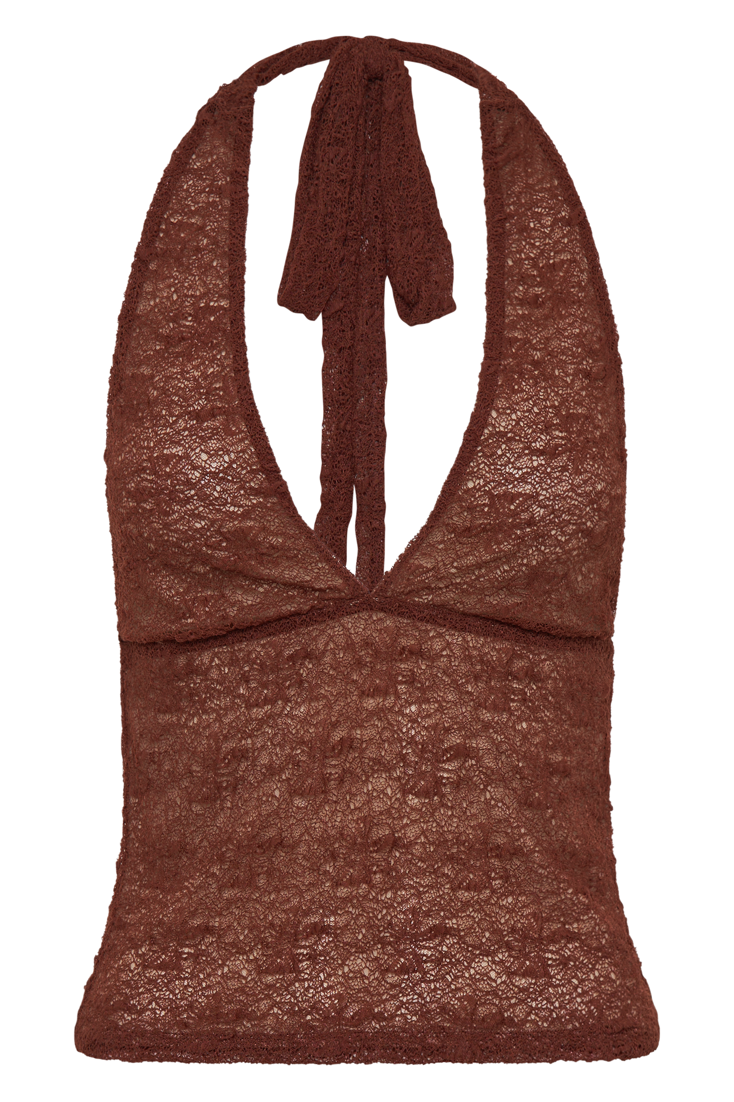 ROF Asher Transparan Dantelli Boyundan Bağlamalı Üst - Kırmızı Biber