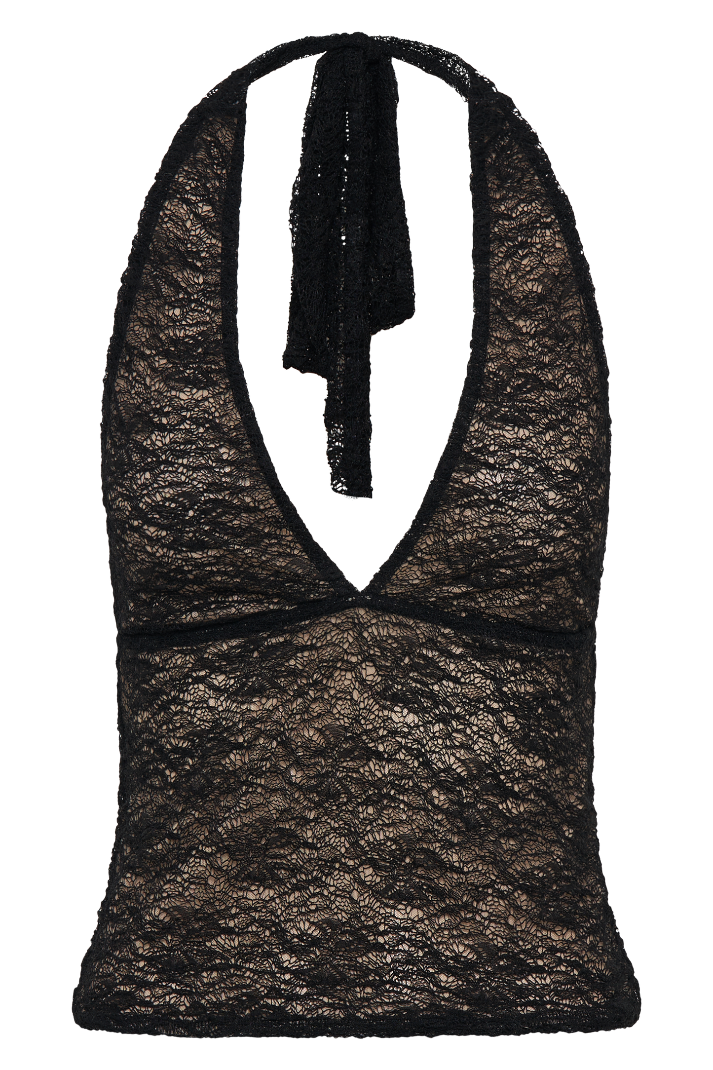 ROF Asher Transparan Dantelli Boyundan Bağlamalı Üst - Siyah