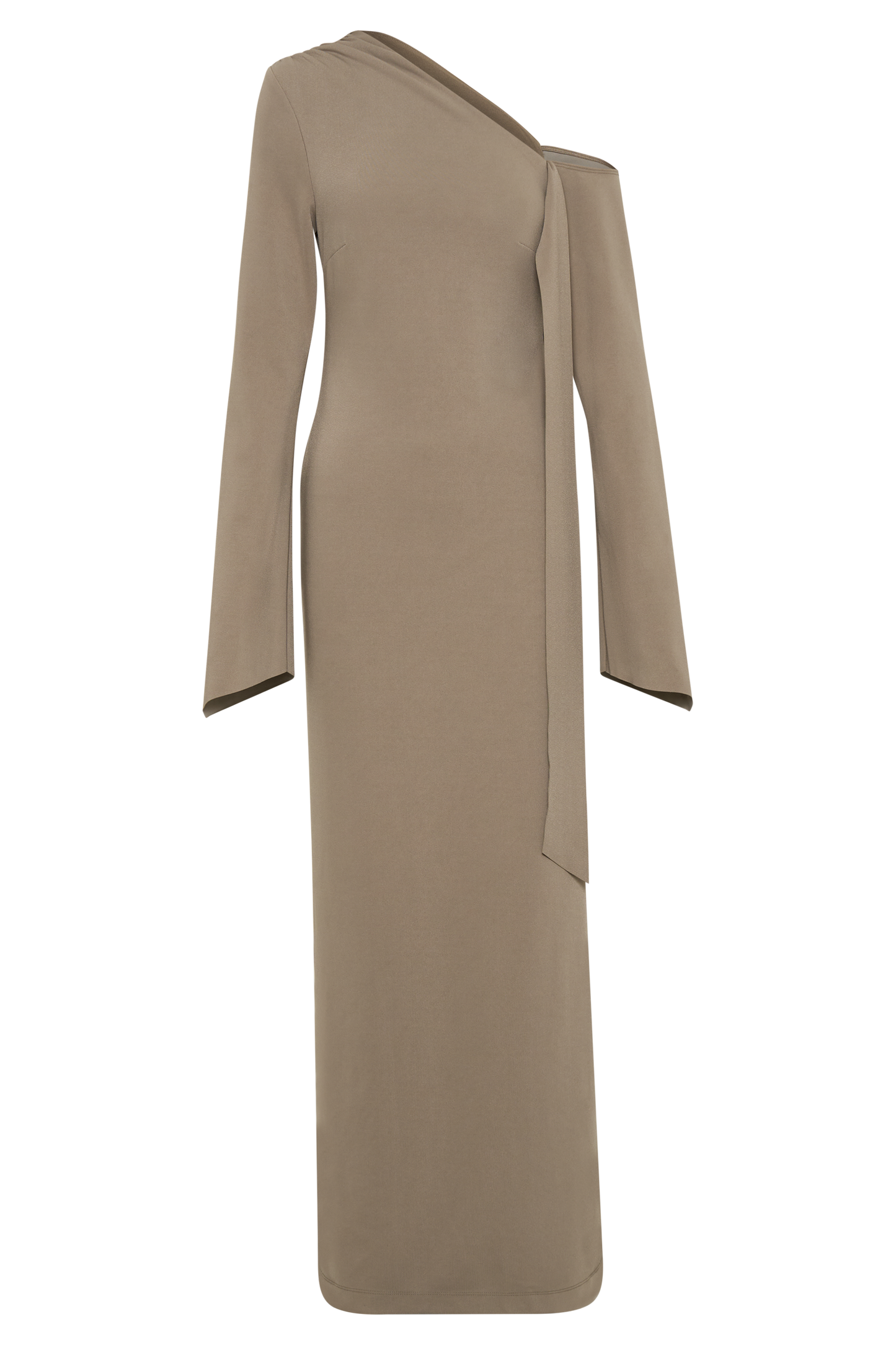 ROF Nicola Tek Omuz Krep Maxi Elbise - Mantar