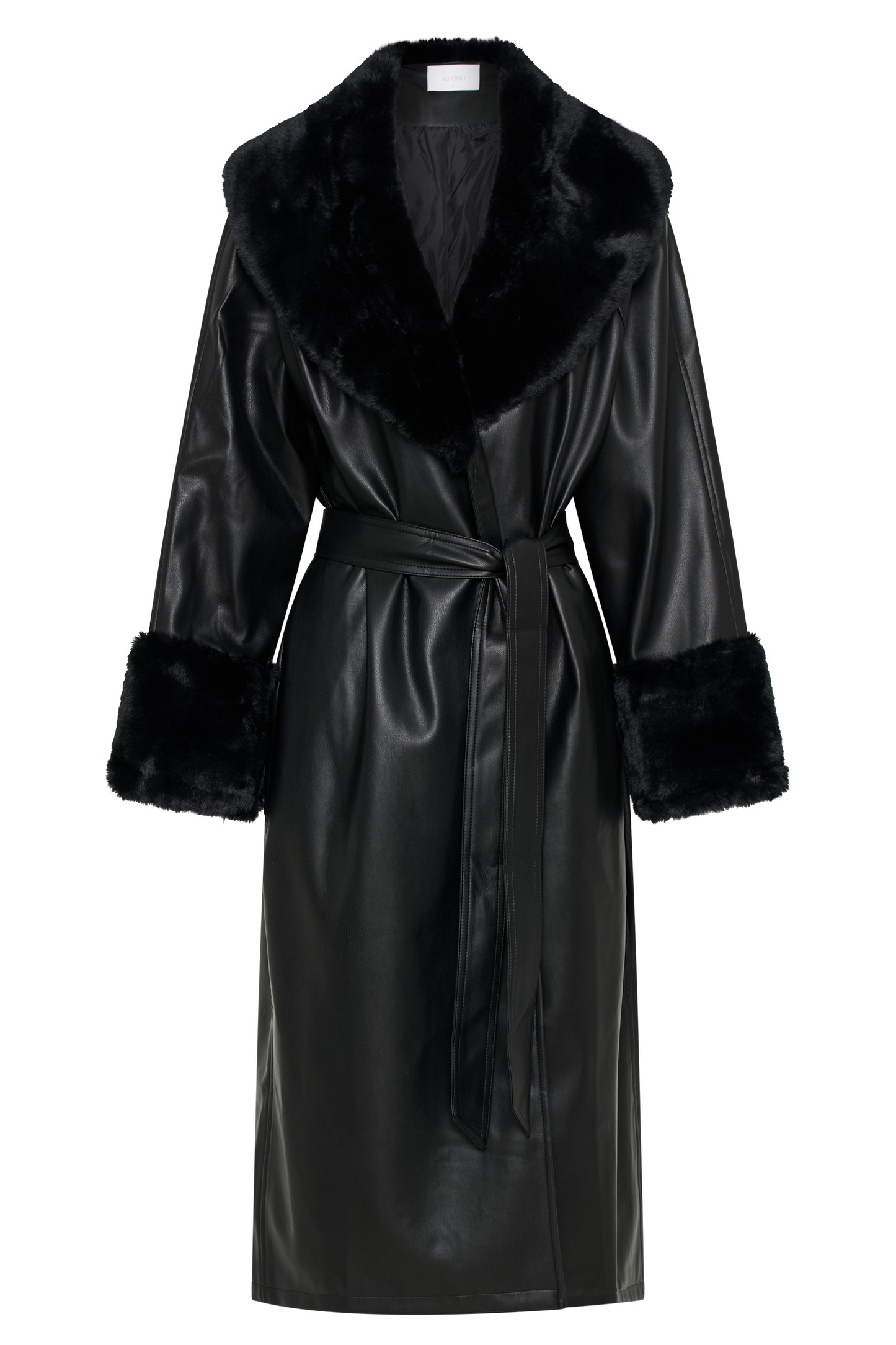 ROF Rebekah Oversize Kürklü Pu Trençkot - Siyah