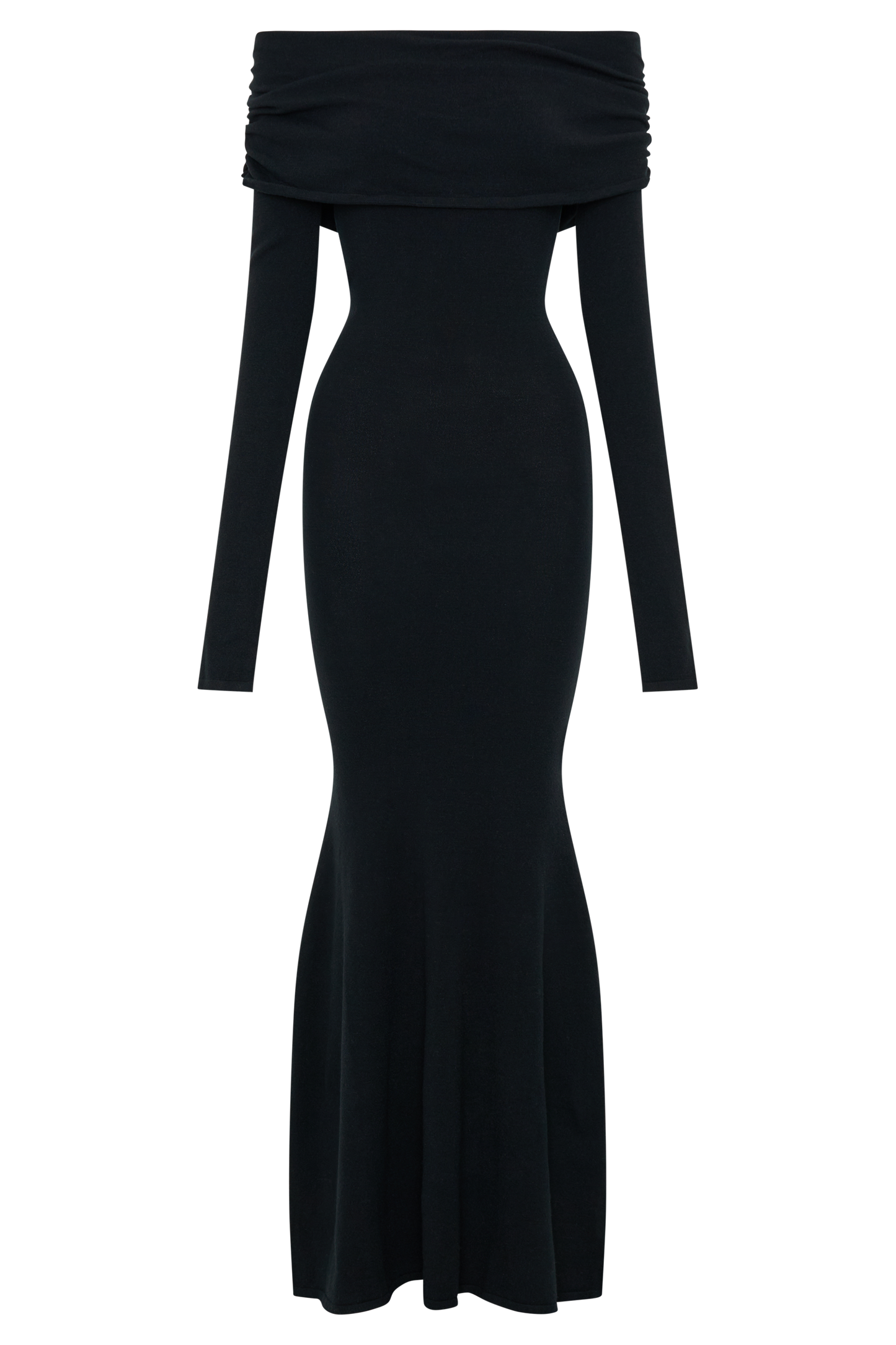 ROF Georgiana Düşük Omuzlu Triko Midi Elbise - Siyah