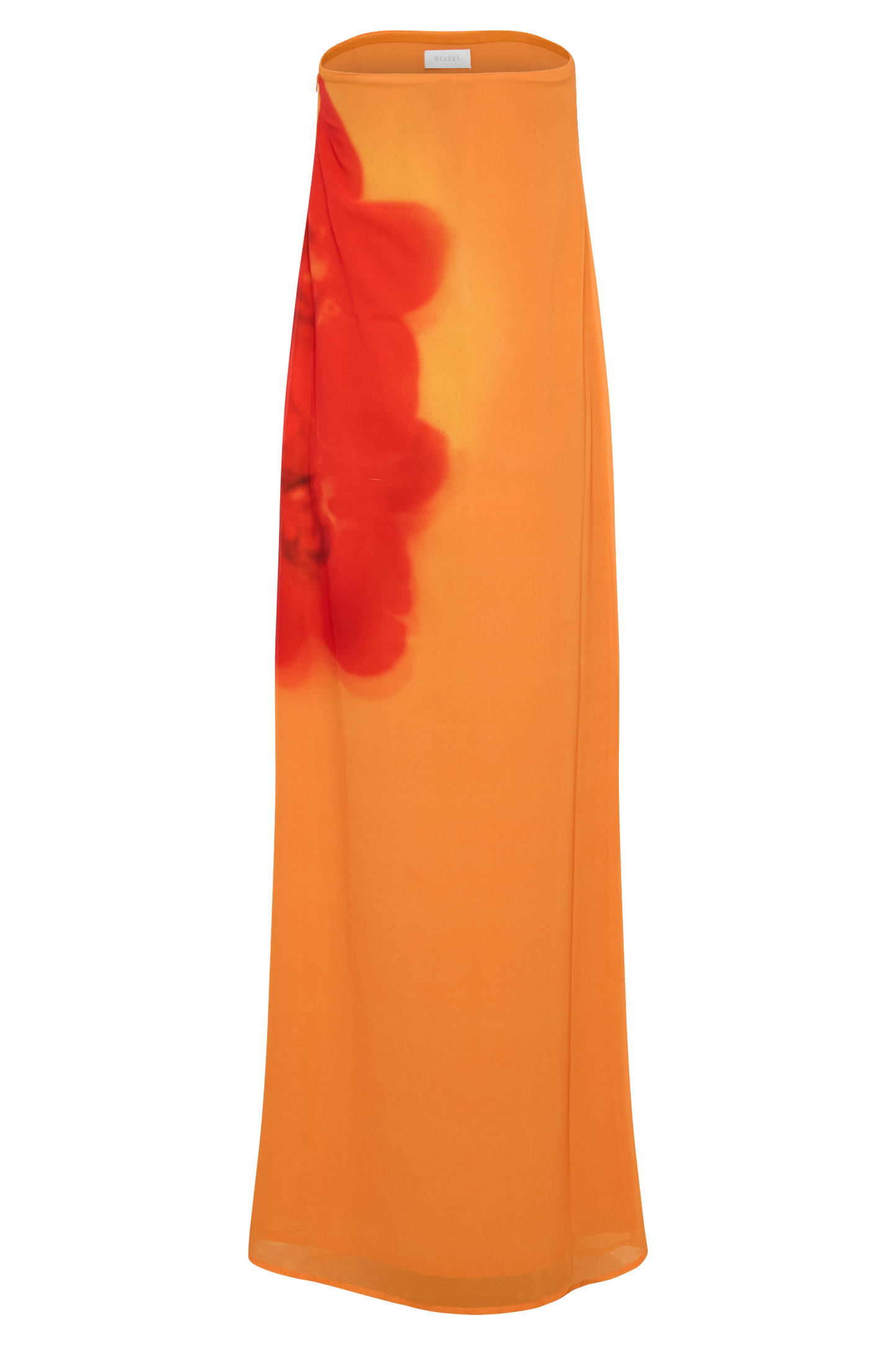 ROF Amaya Straplez Şifon Maxi Elbise - Koi Orkide Baskı