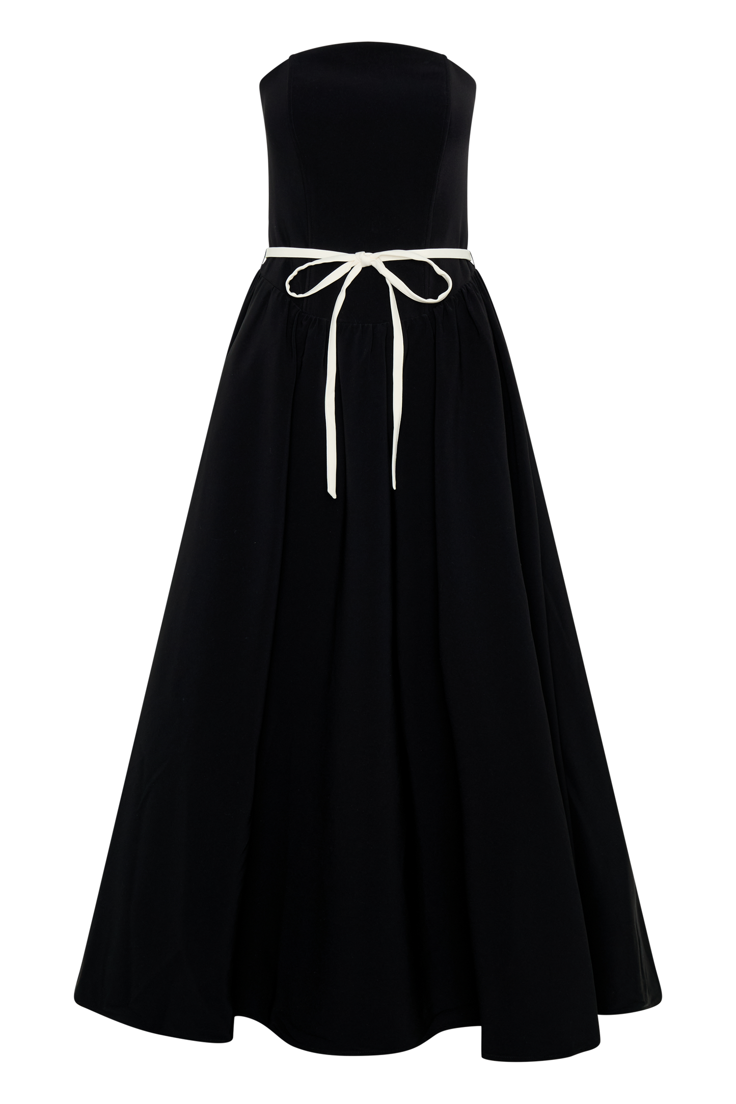 ROF Penny Straplez Kontrast Midi Elbise - Siyah Beyaz