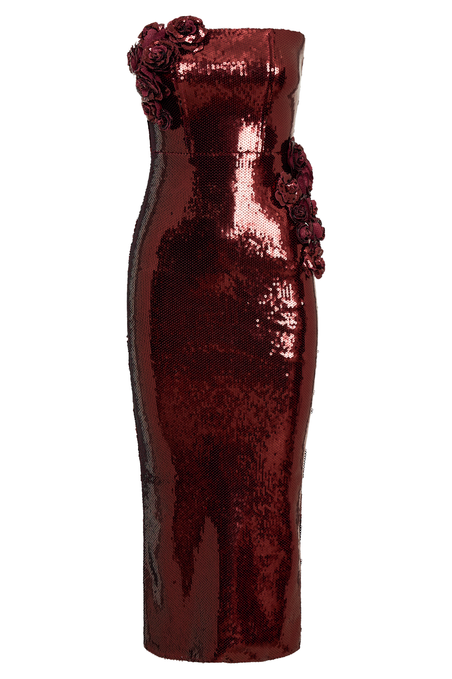 ROF Cassia Straplez Pullu Gül Midi Elbise - Maun