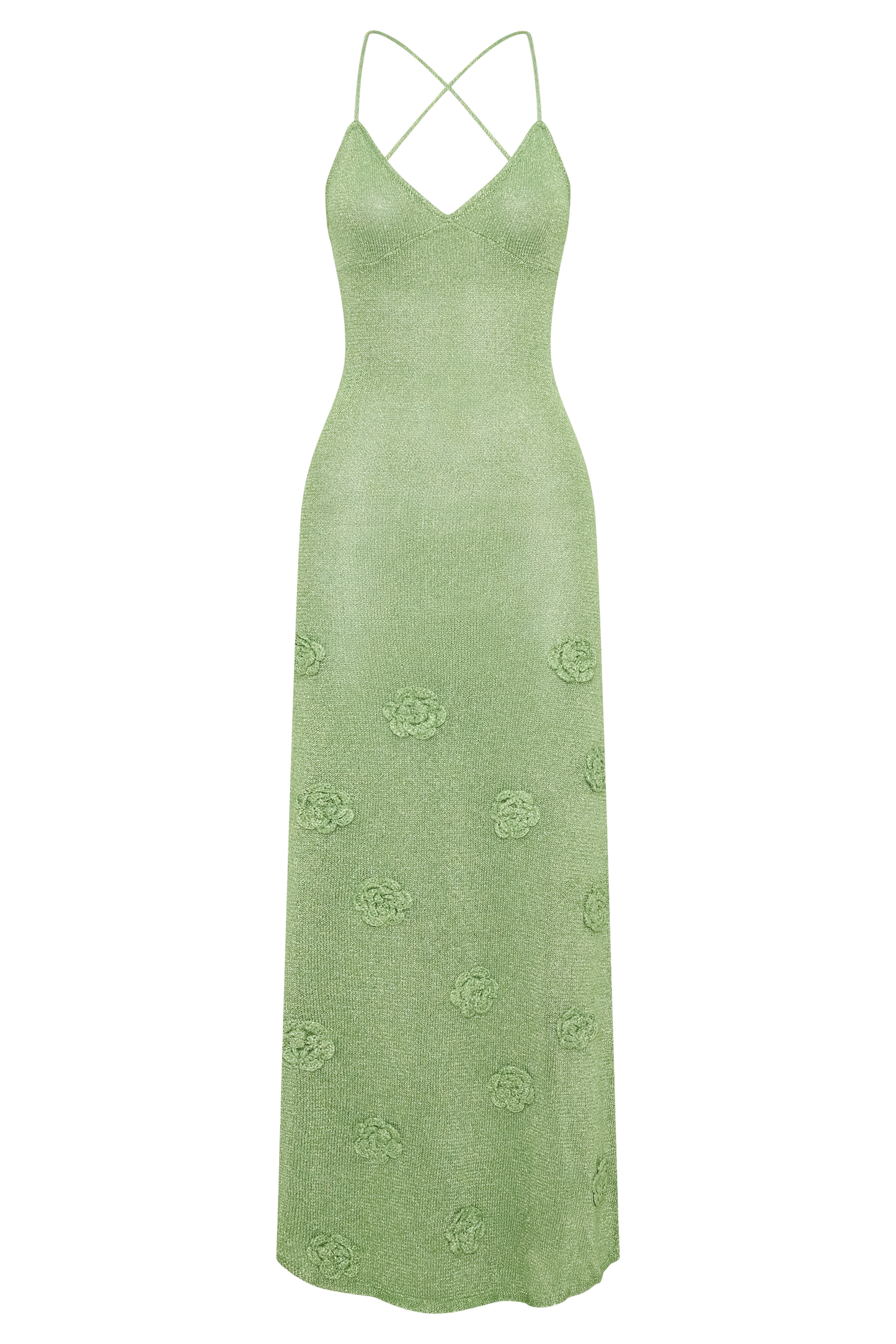 ROF Suki Metalik Örgü Maxi Elbise - Pastel Yeşil