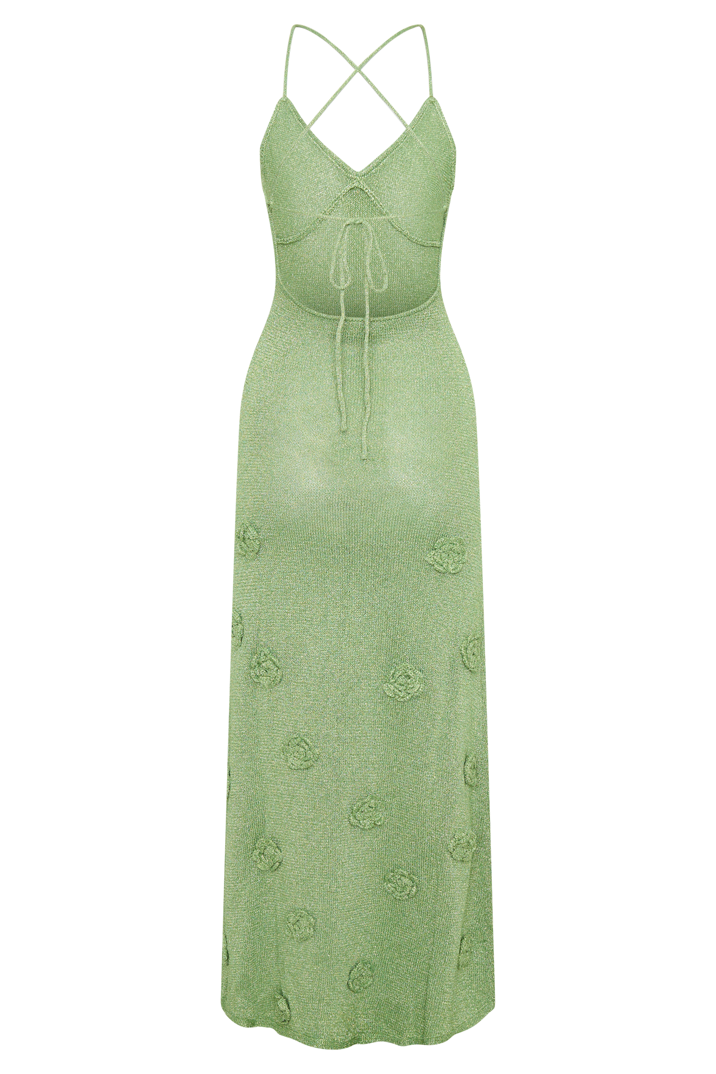ROF Suki Metalik Örgü Maxi Elbise - Pastel Yeşil
