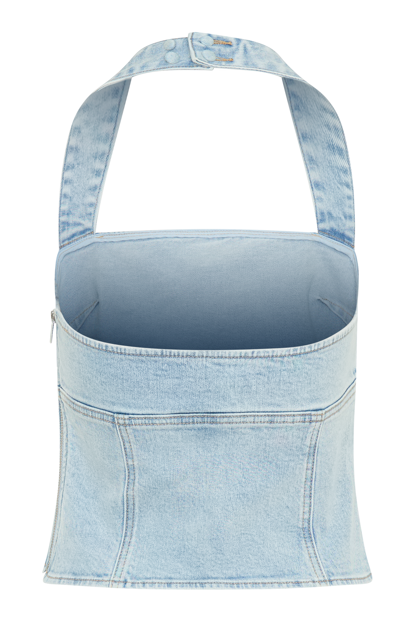 ROF Dayna Denim Boyundan Bağlamalı Üst - Açık Mavi