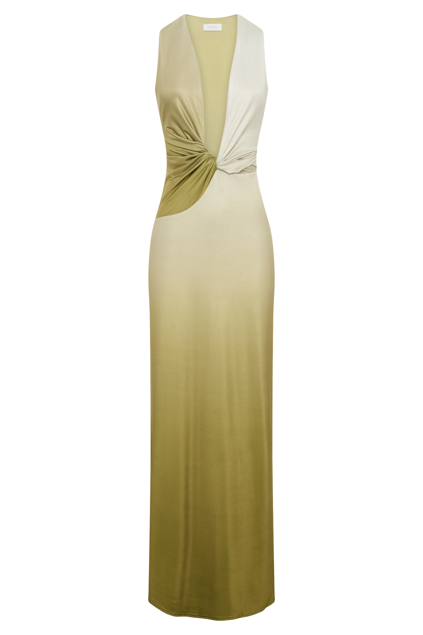 ROF Stella Drapeli Dar Maxi Elbise - Ombre Vintage Zeytin