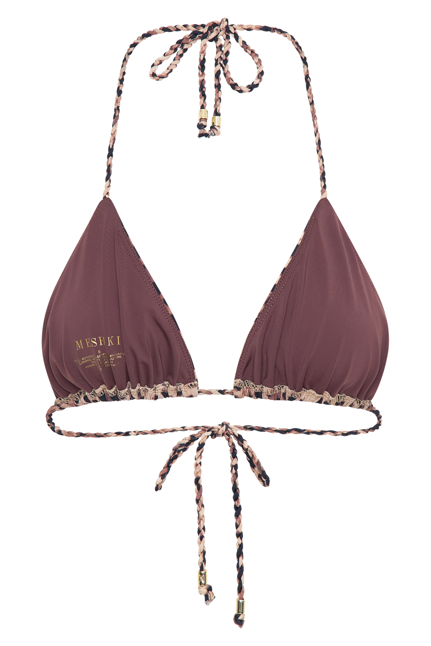 ROF Sachi Örgü Bağcıklı Üçgen Bikini Üstü - Leopar Desenli