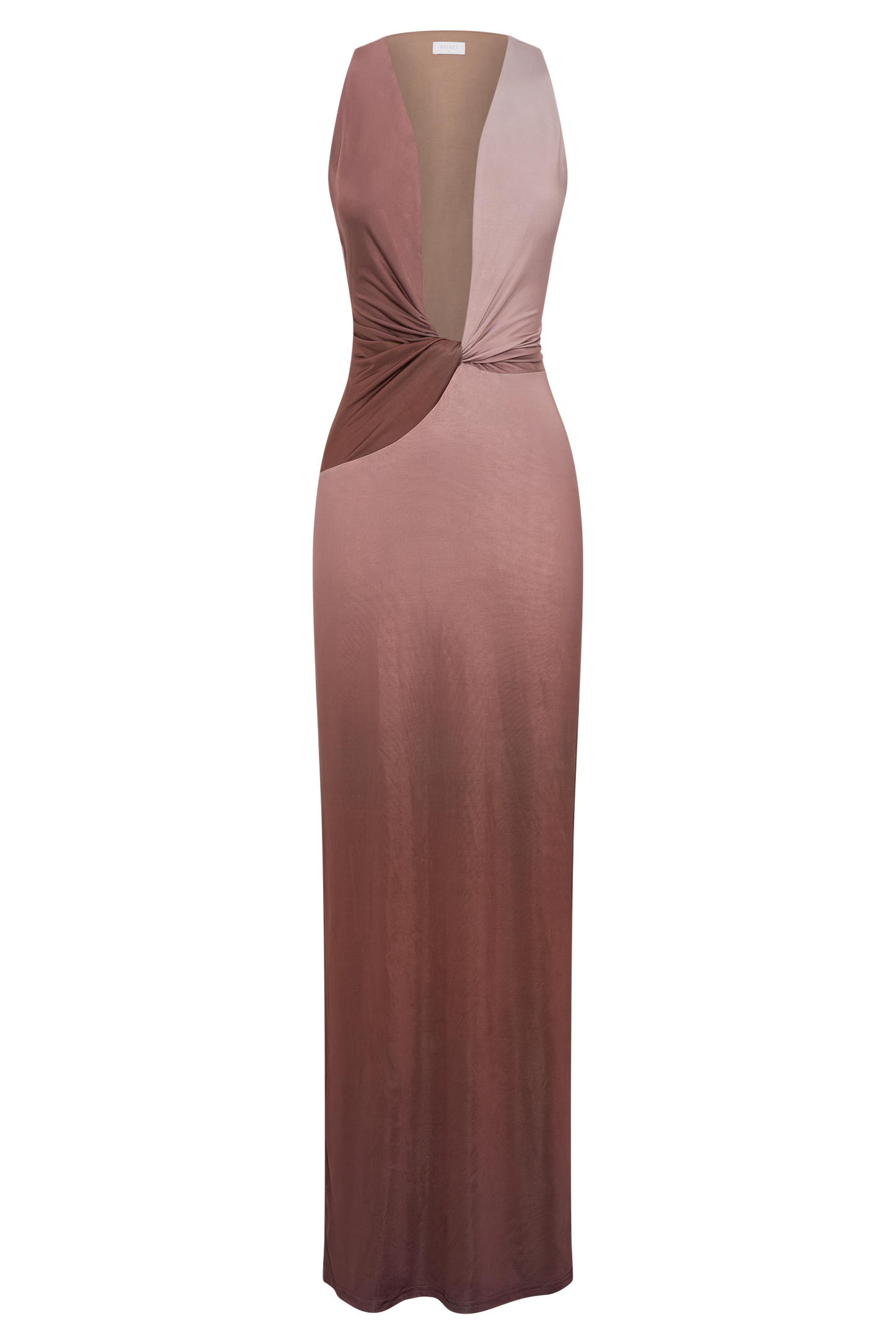 ROF Stella Drapeli Dar Maxi Elbise - Mocha Ombre