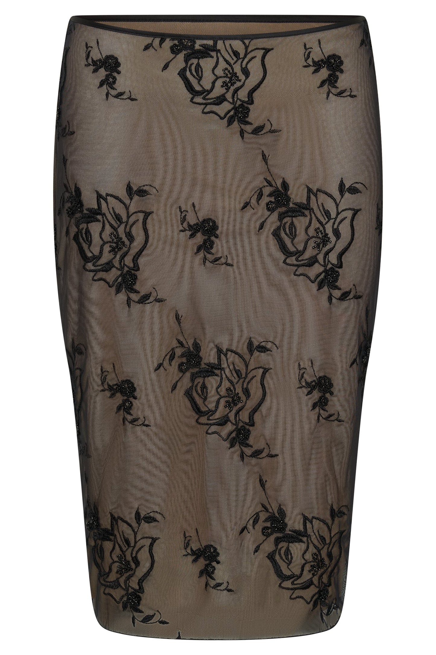 ROF Xena Nakışlı File Midi Etek - Siyah