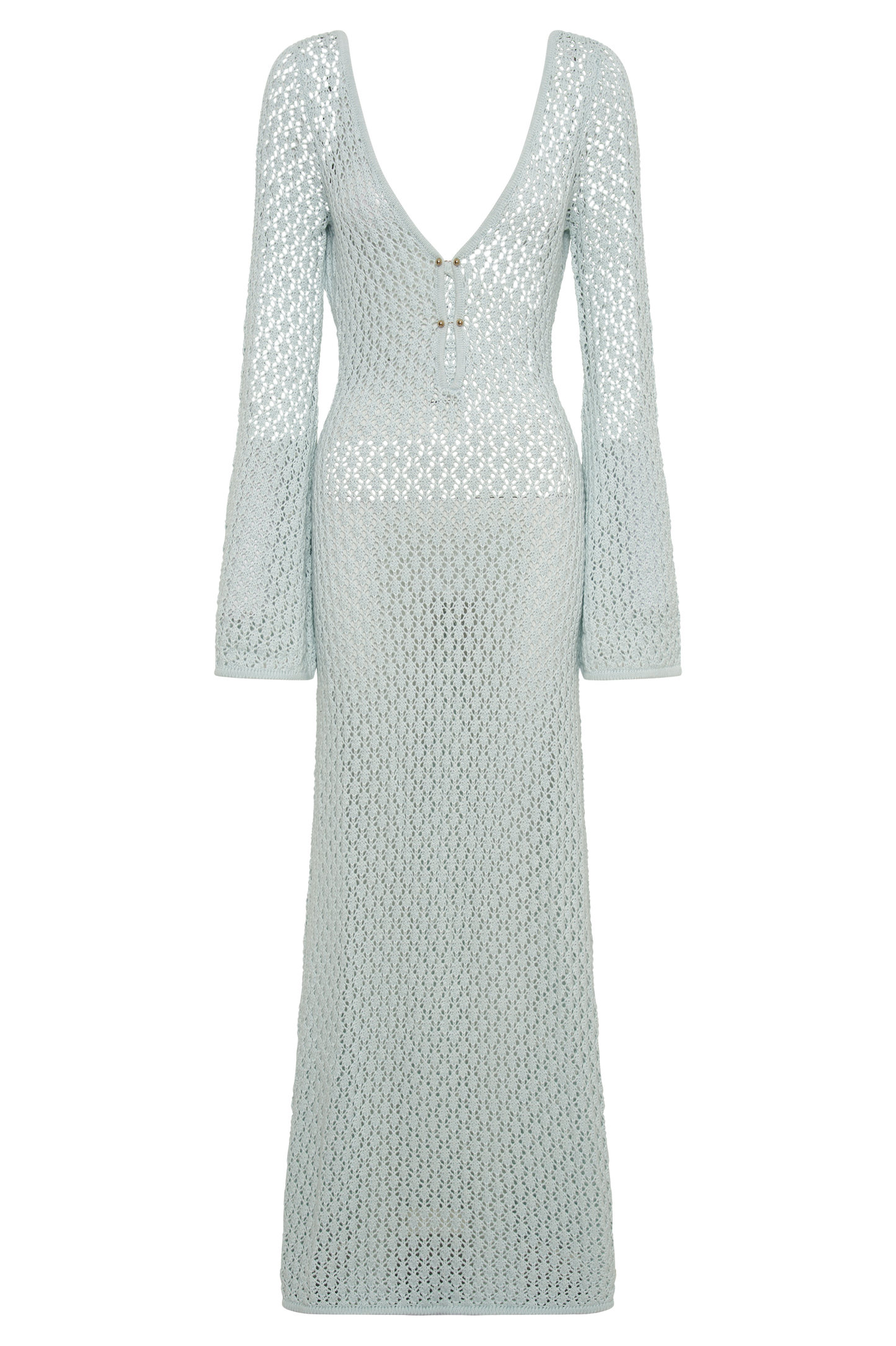 ROF Kayleigh Tığ İşi Balık Kuyruğu Geniş Kol Maxi Elbise - Arktik Mavi