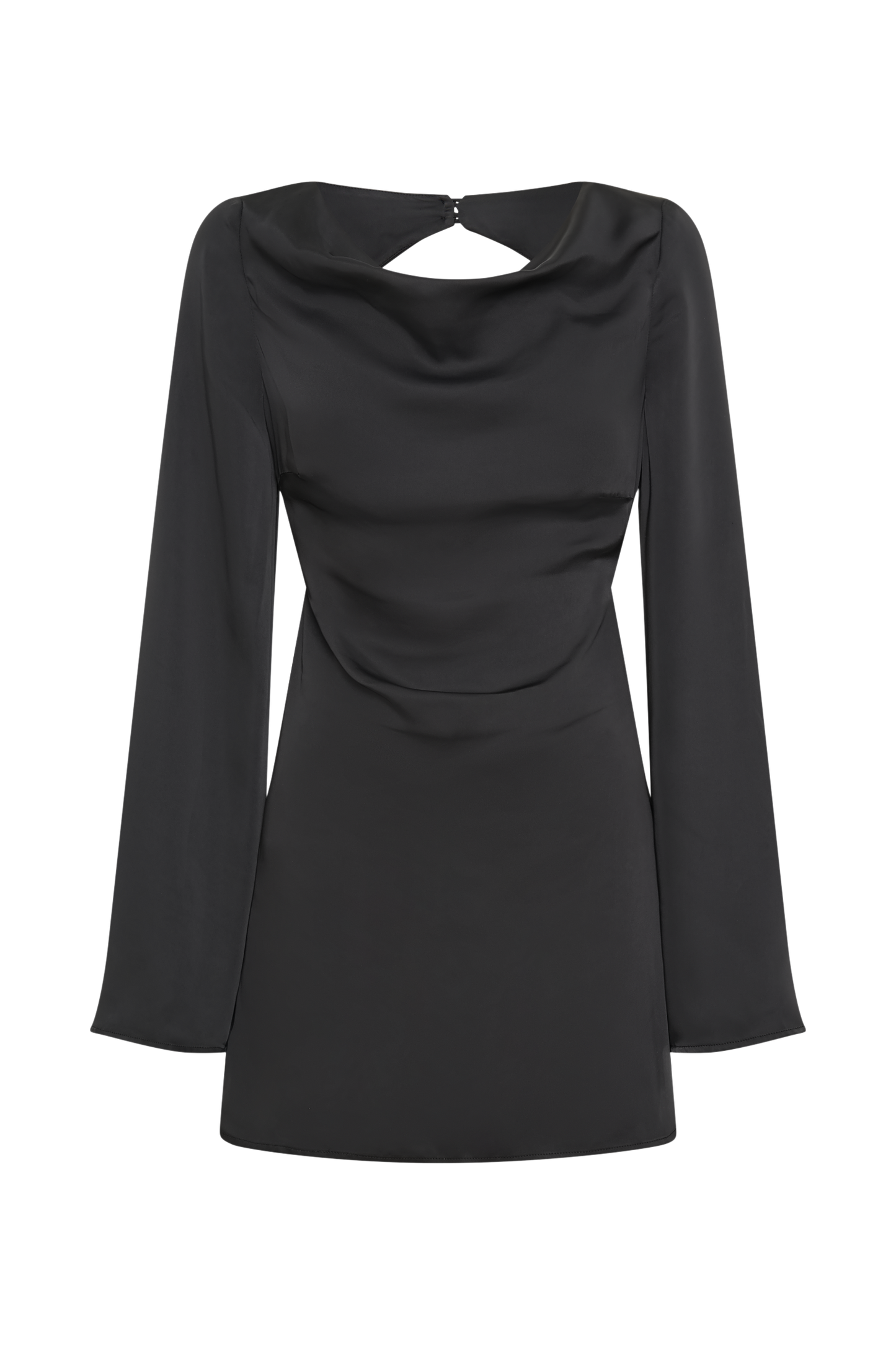 ROF Ariana Kapüşonlu Saten Mini Elbise - Siyah