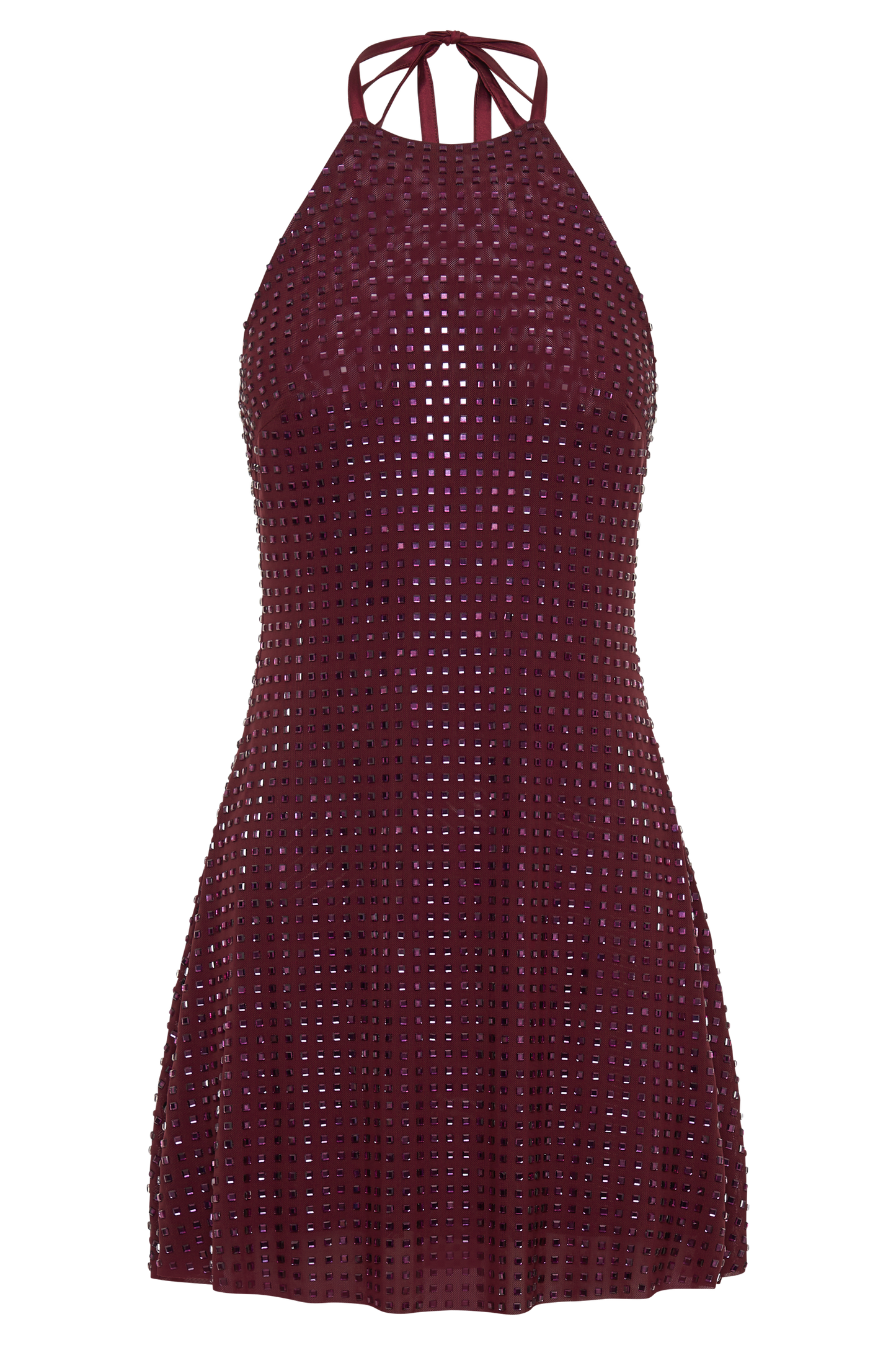 ROF Dorothy Kare Diamante Boyundan Bağlamalı Mini Elbise - Bordo