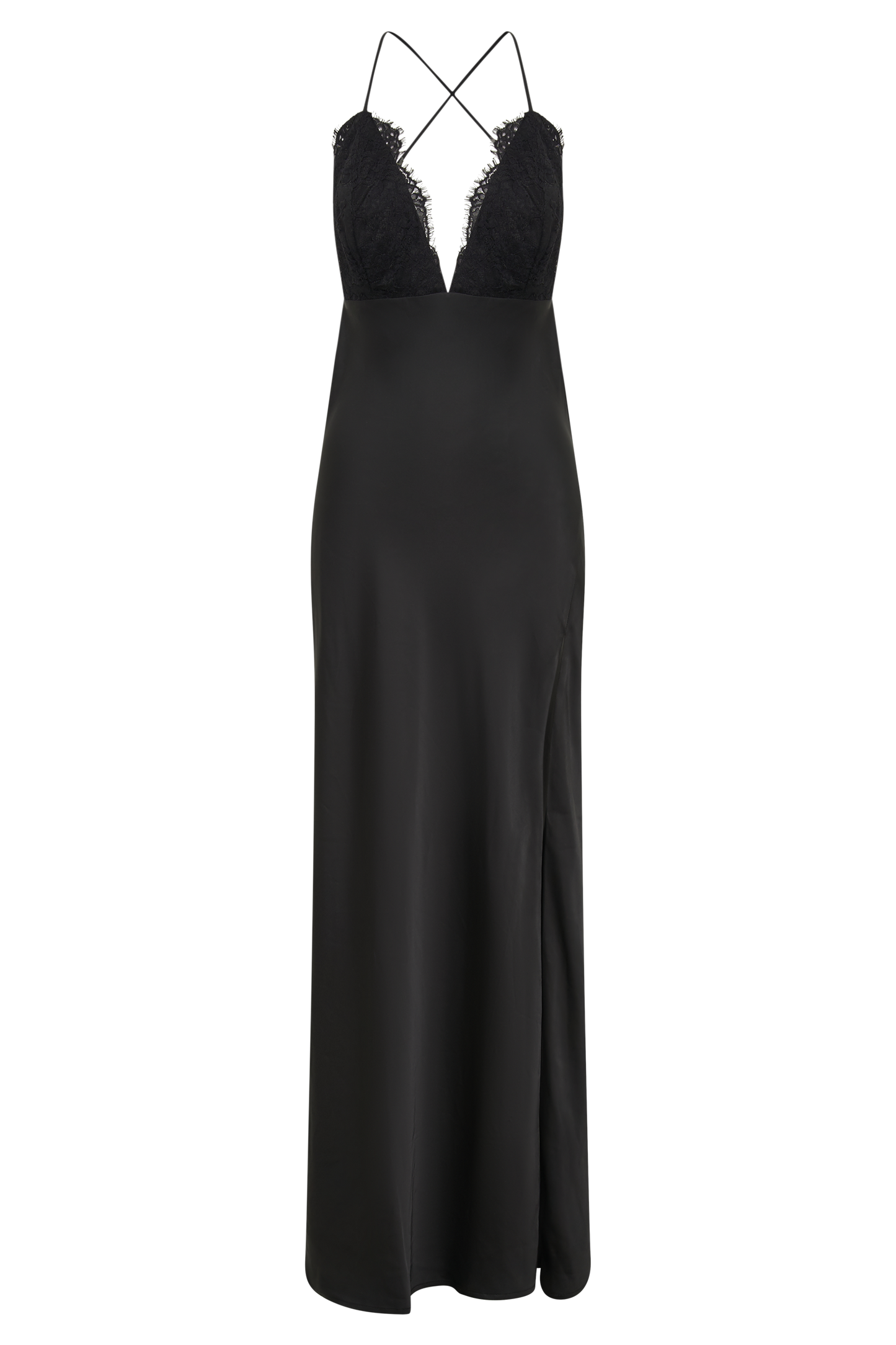 ROF Gina Saten Slip Uzun Elbise - Siyah