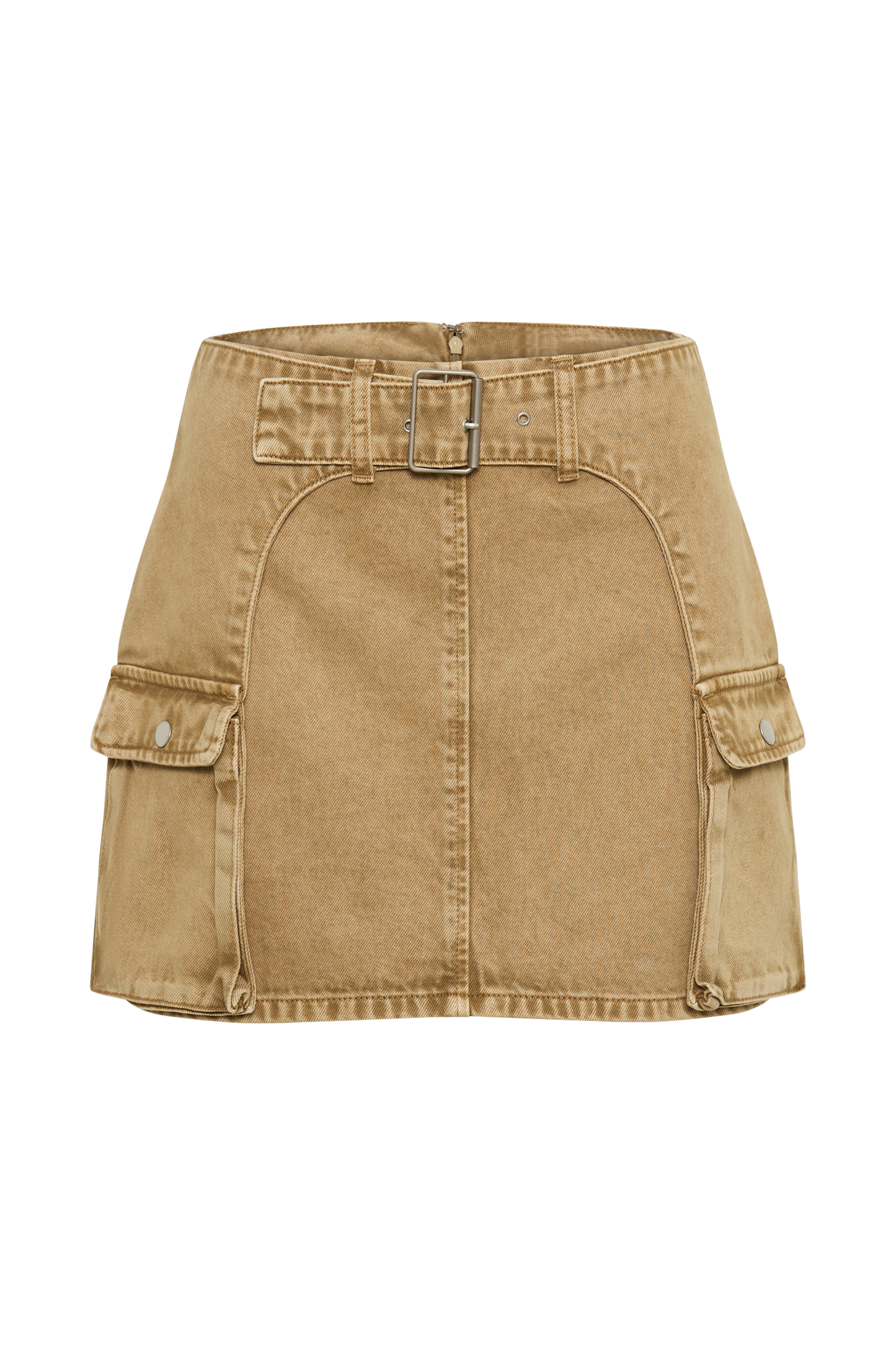ROF Rowena Denim Tokalı Mini Etek - Taba Asit Yıkama
