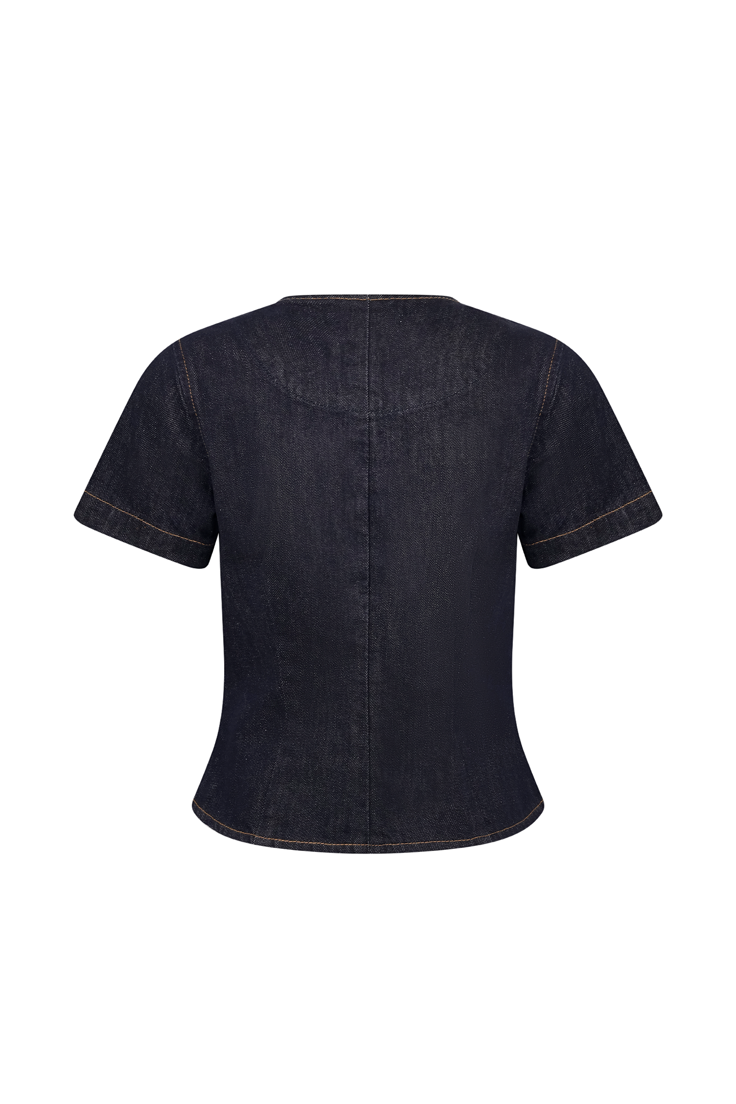 ROF Bethany Kısa Kollu Düğmeli Denim Üst - Yıkanmış İndigo Mavi