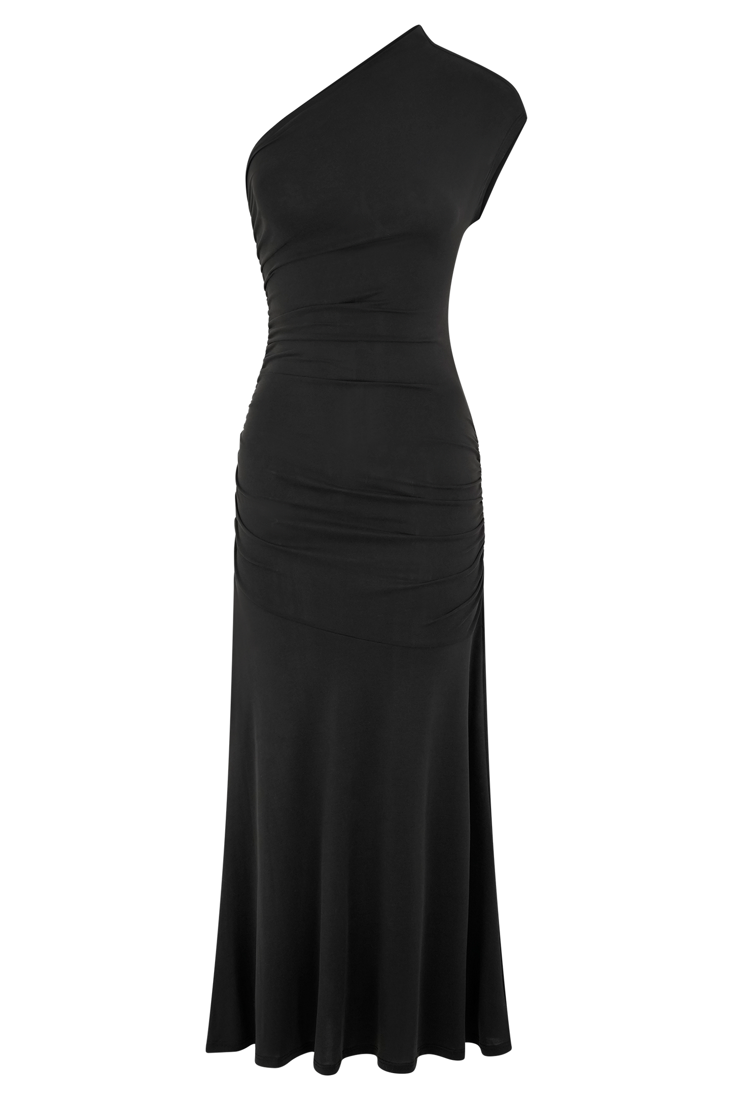 ROF Chloe Şeftali Jarse Tek Omuz Midi Elbise - Siyah