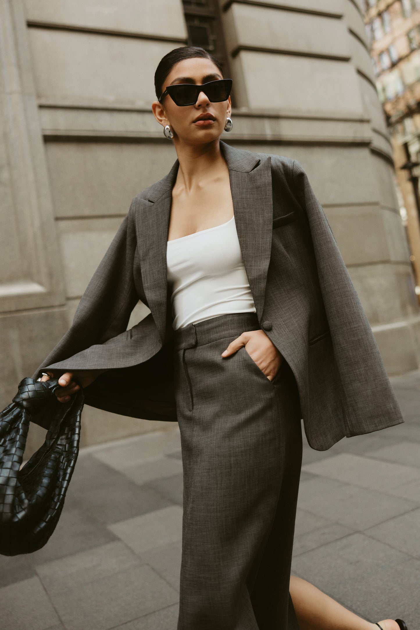 ROF Drew Oversize Dokulu Blazer - Kömür