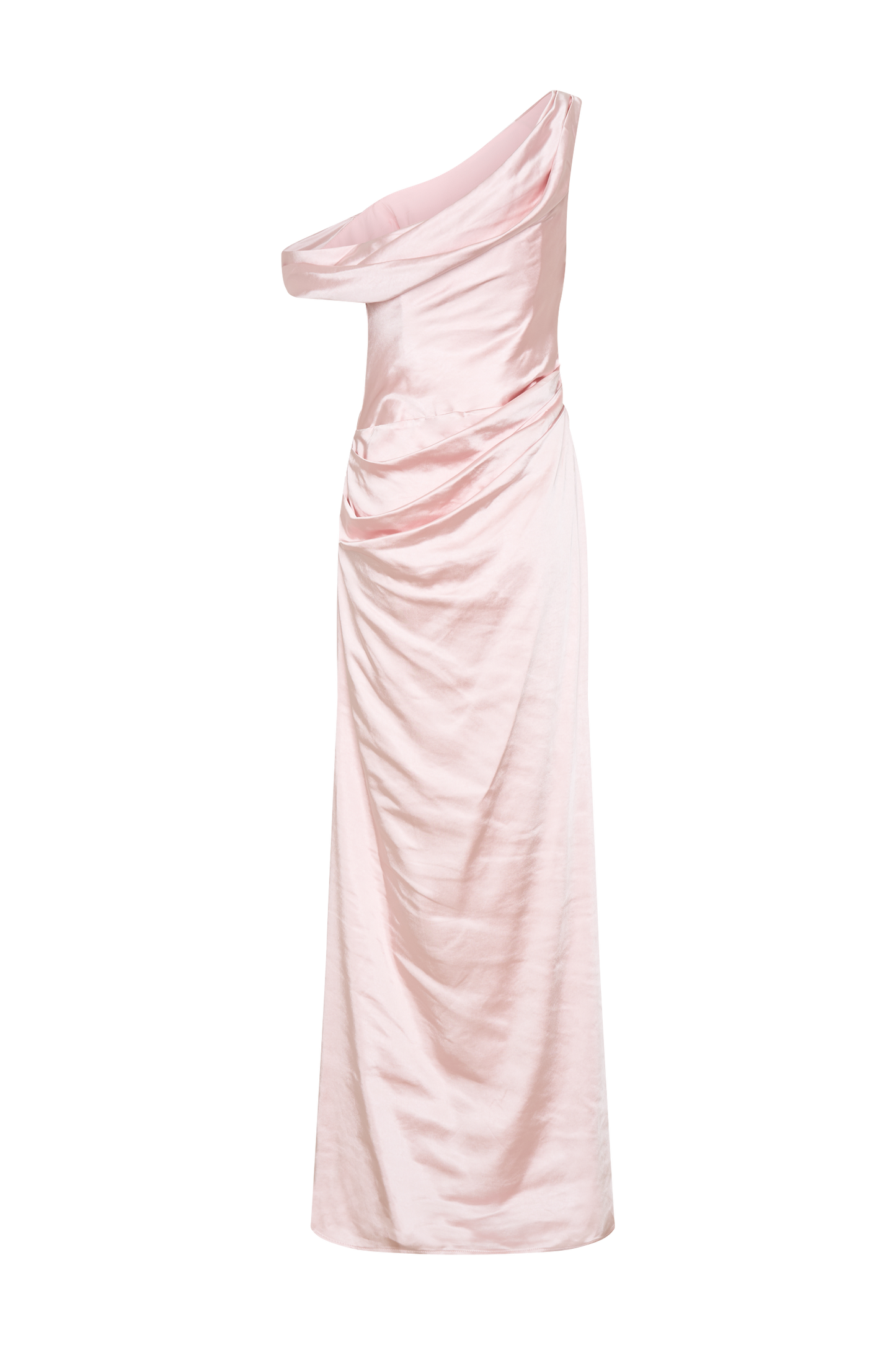 ROF Dalia Düşük Omuzlu Saten Maxi Elbise - Soft Pembe