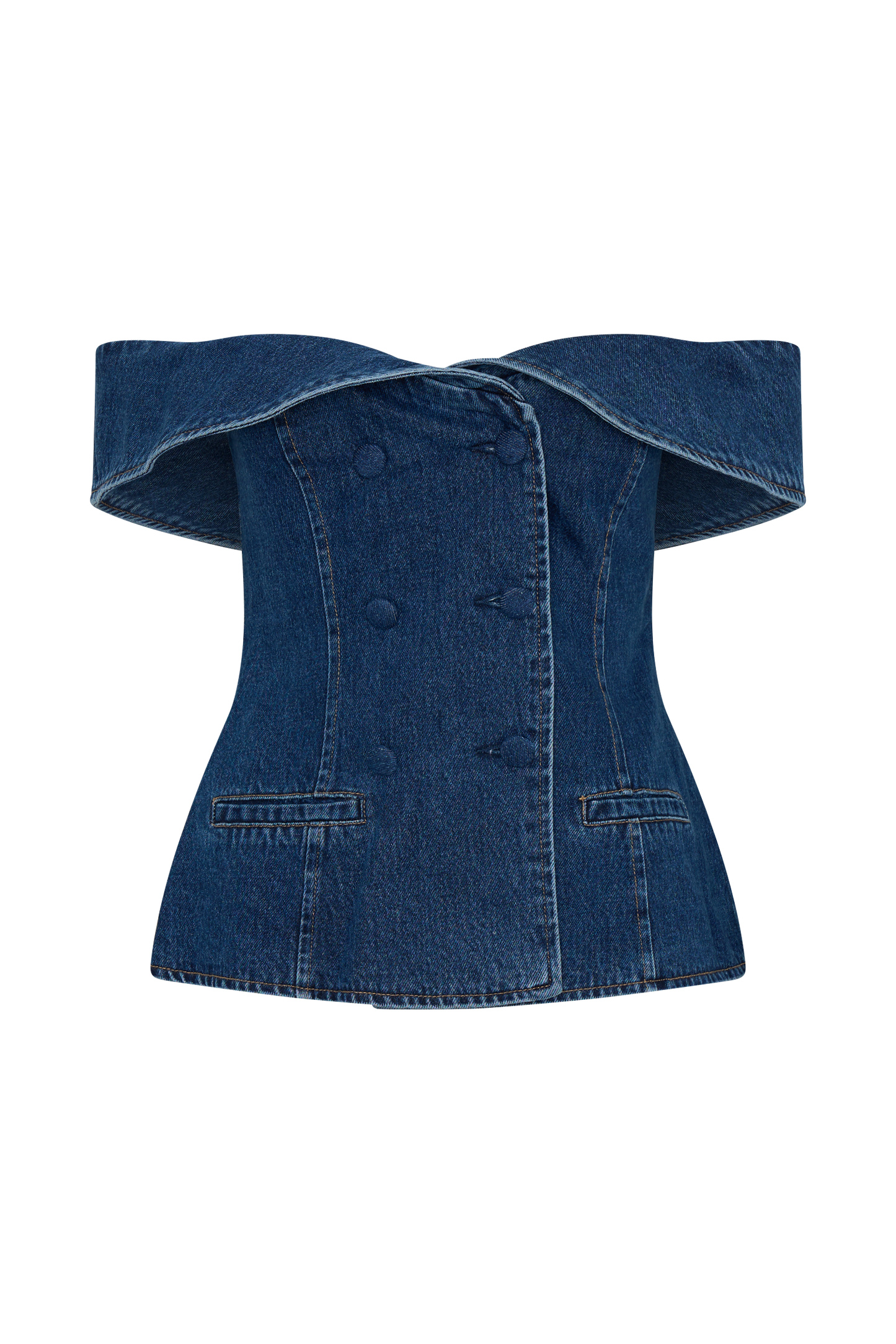 ROF Krista Denim Düşük Omuz Üst - Koyu Mavi