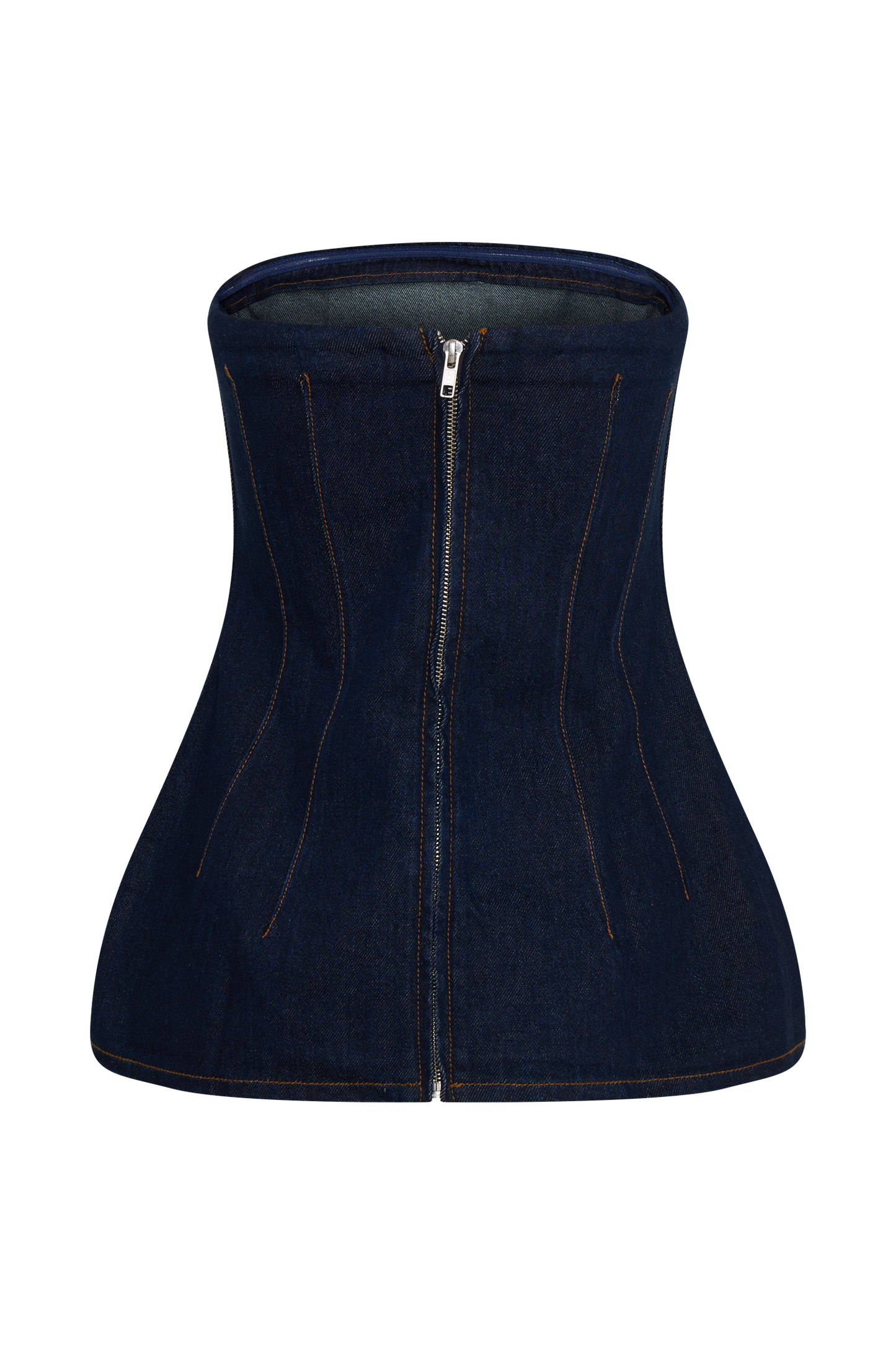 ROF Madelyn Straplez Longline Denim Üst - İndigo Mavi