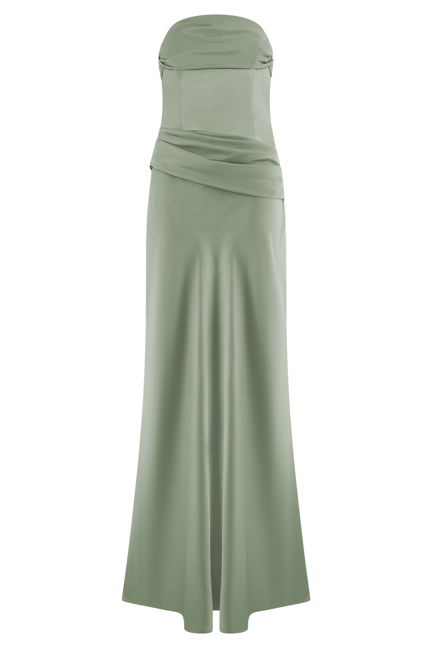 ROF Yasemin Straplez Saten Uzun Elbise - Adaçayı