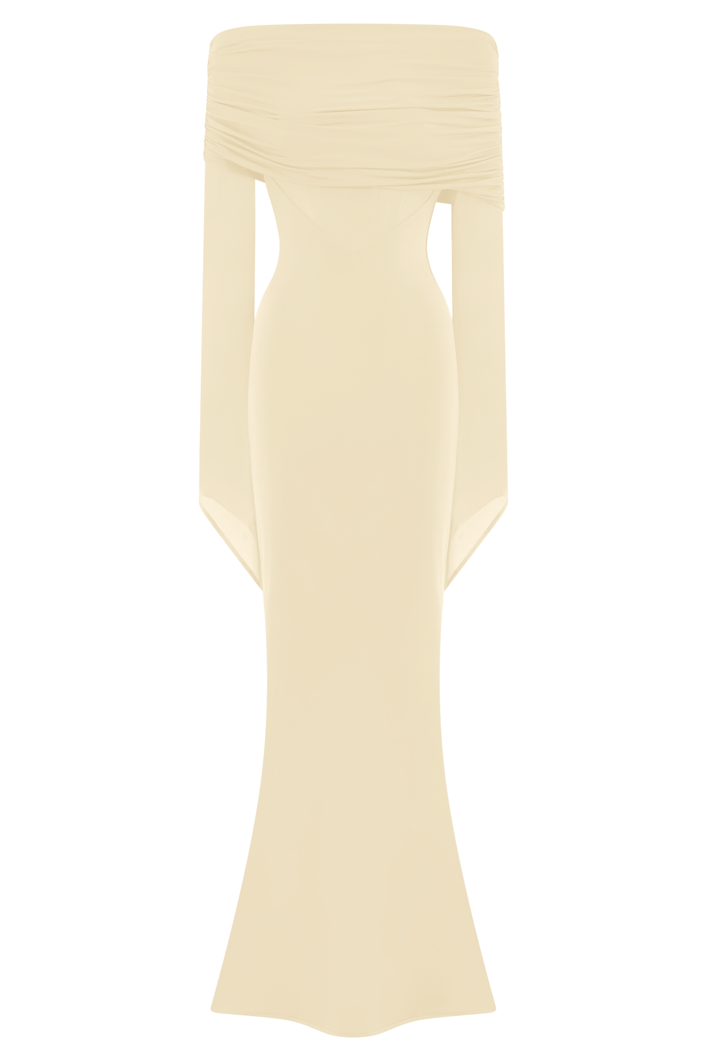 ROF Kaitlin Tek Omuzlu Dar Ve File Uzun Elbise - Fildişi