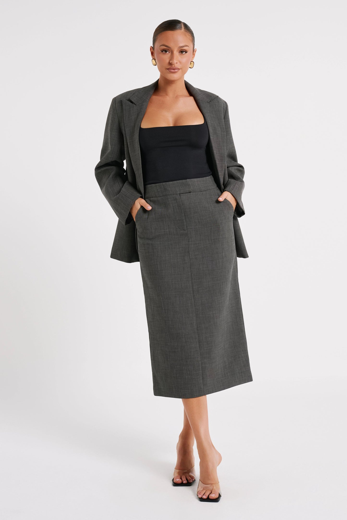 ROF Drew Oversize Dokulu Blazer - Kömür