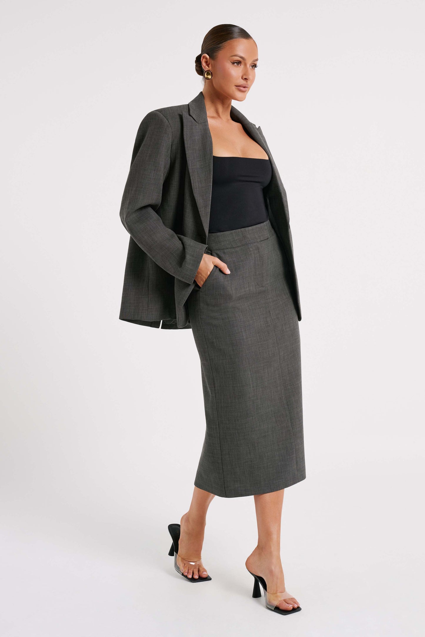 ROF Drew Oversize Dokulu Blazer - Kömür