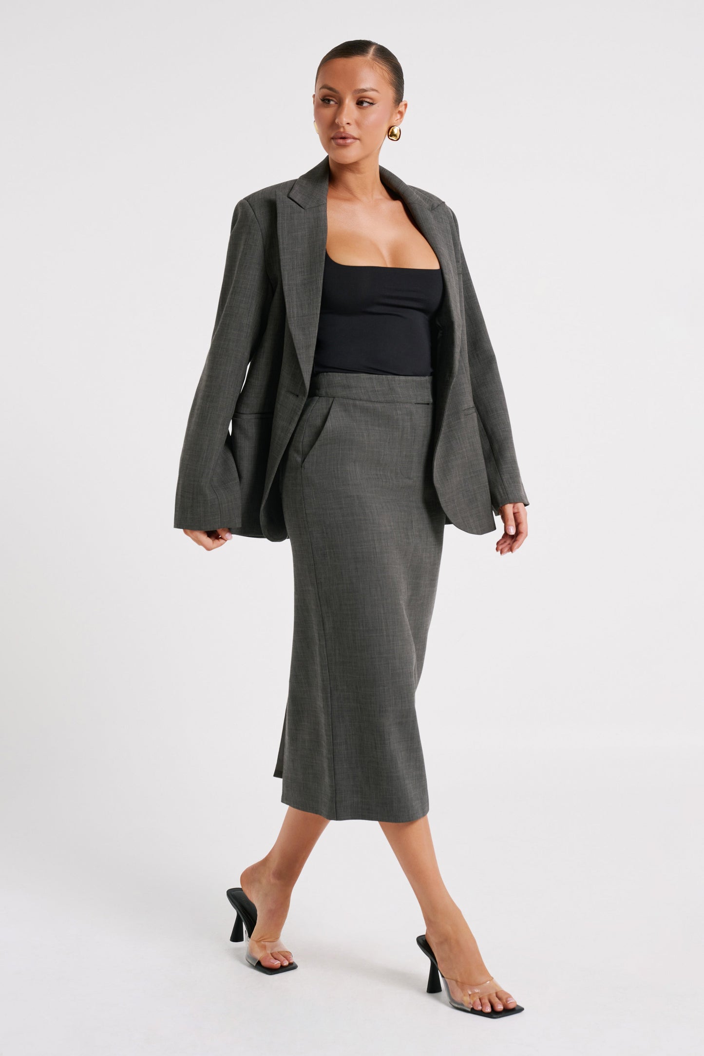 ROF Drew Oversize Dokulu Blazer - Kömür