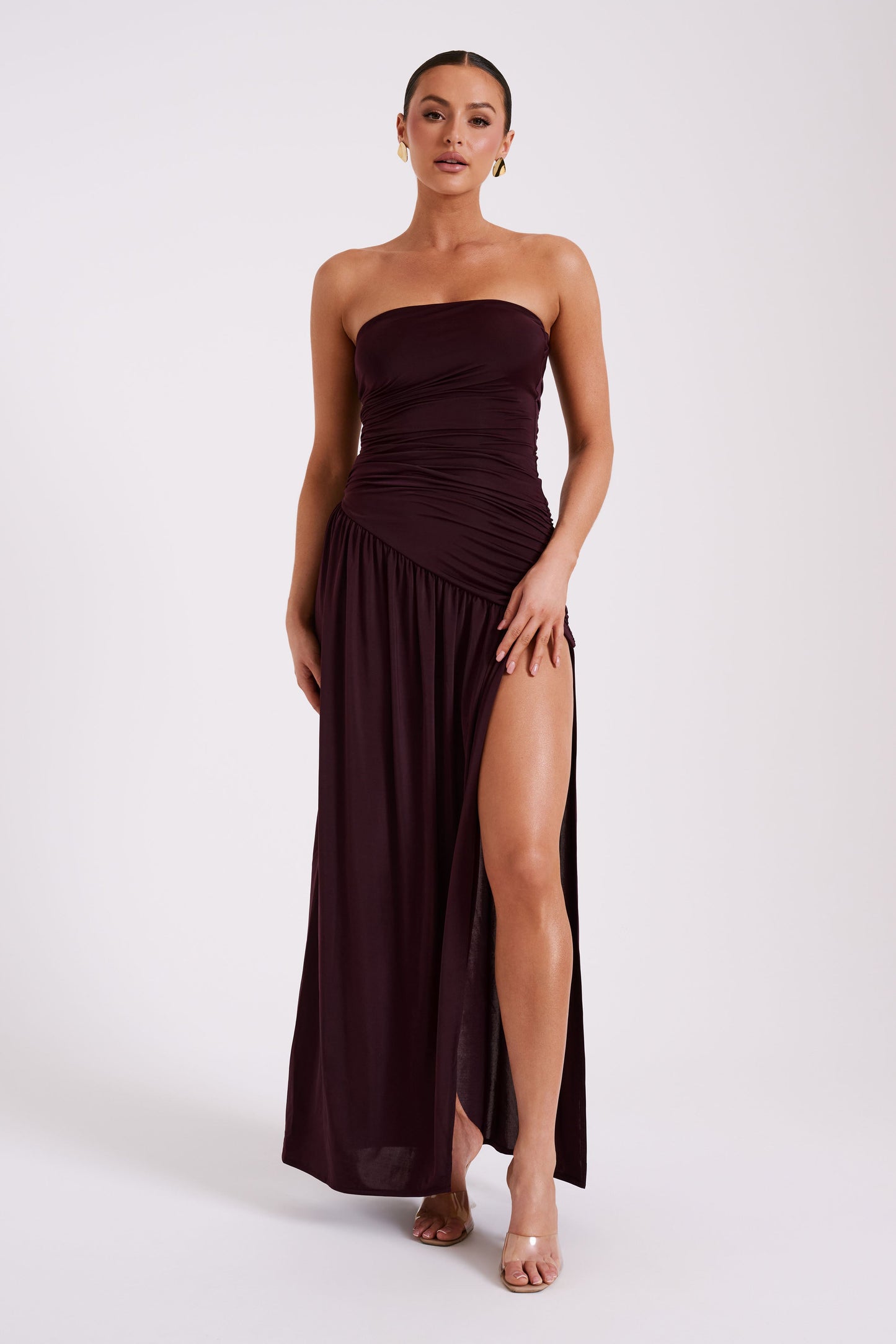ROF Bex Straplez Dar Kesim Maxi Elbise - Bordo